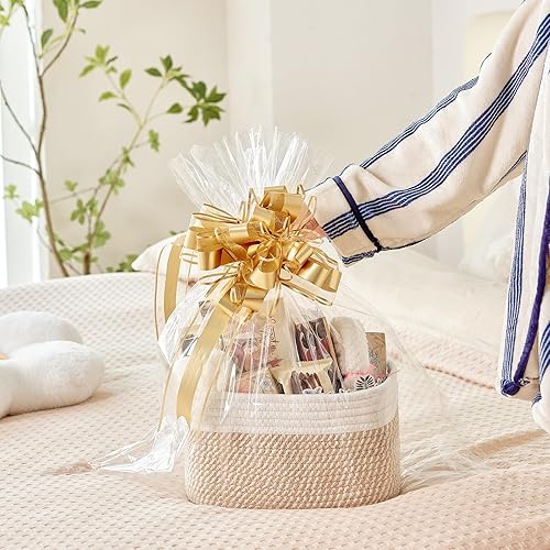 Miniatura 4 de Cesta pequeña de cuerda de algodón  Contenedor de almacenamiento para organización (10.6 x 6.7 x 6.7 pulgadas), cesta de almacenamiento de baño para