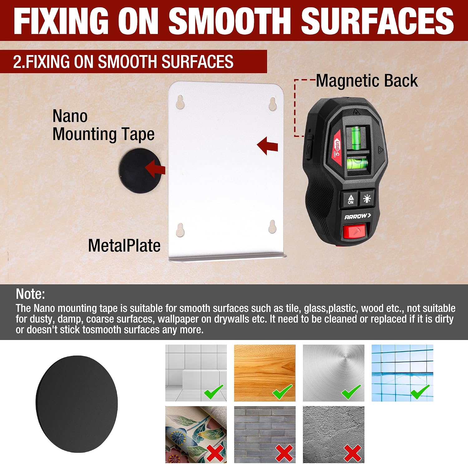 ARROW 2-in-1 Laser Level with Magnetic Stud Finder | Rechargeable Wall Scanner, Wood & Metal Detection, Cross Line Laser, Bubble Vials, for Hanging Frames & Pictures
