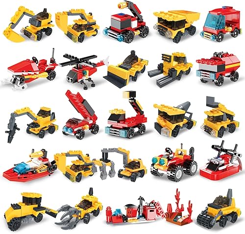 Miniatura 1 de Paquete de 24 regalos para el día de San Valentín para niños, camiones de bomberos y bloques de construcción de vehículos de construcción, bloques