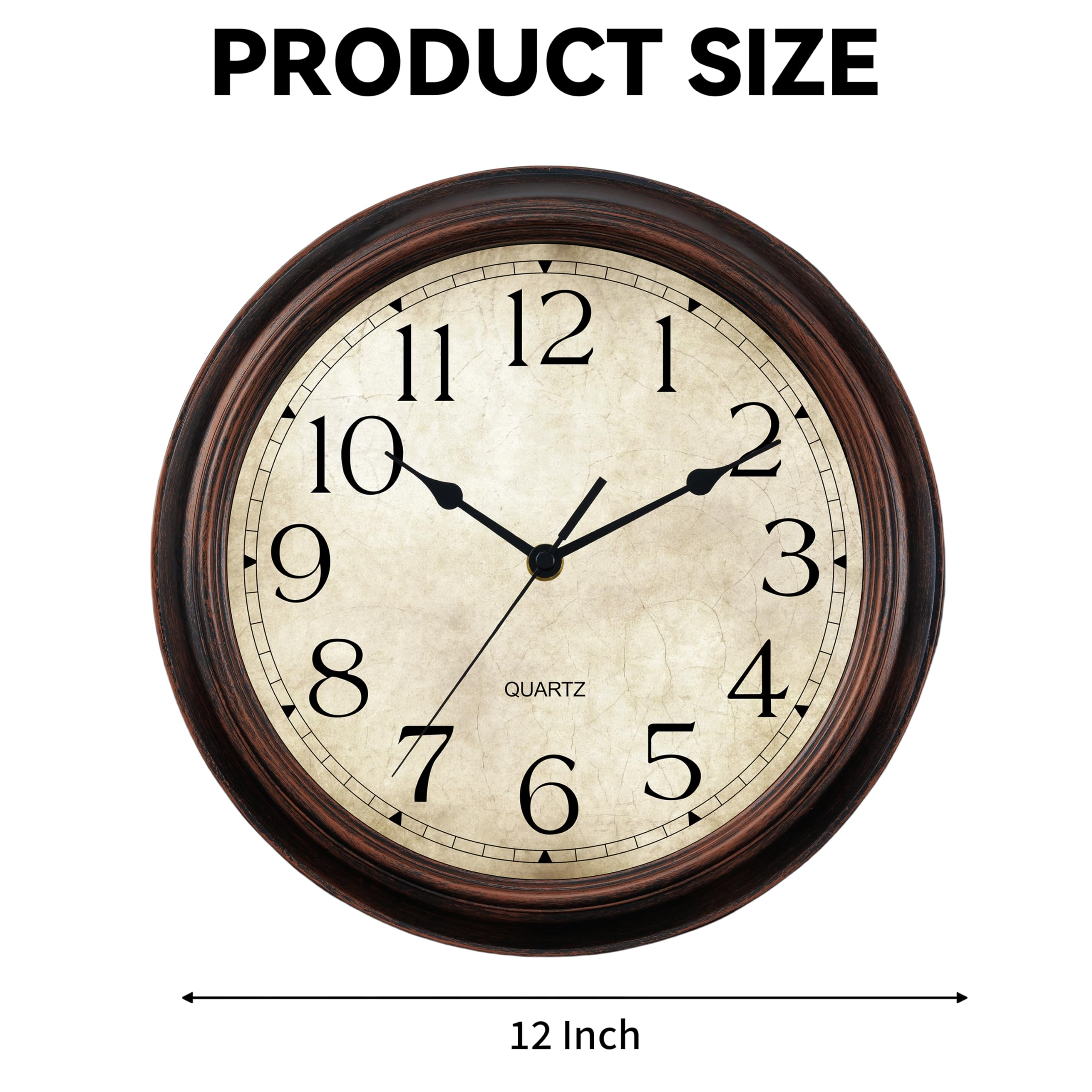KECYET 12 Inch Wall Clocks Battery Operated Silent Non-Ticking Wall Clock Vintage Retro Rustic Style Decorative for Living Room Kitchen ( Bronze