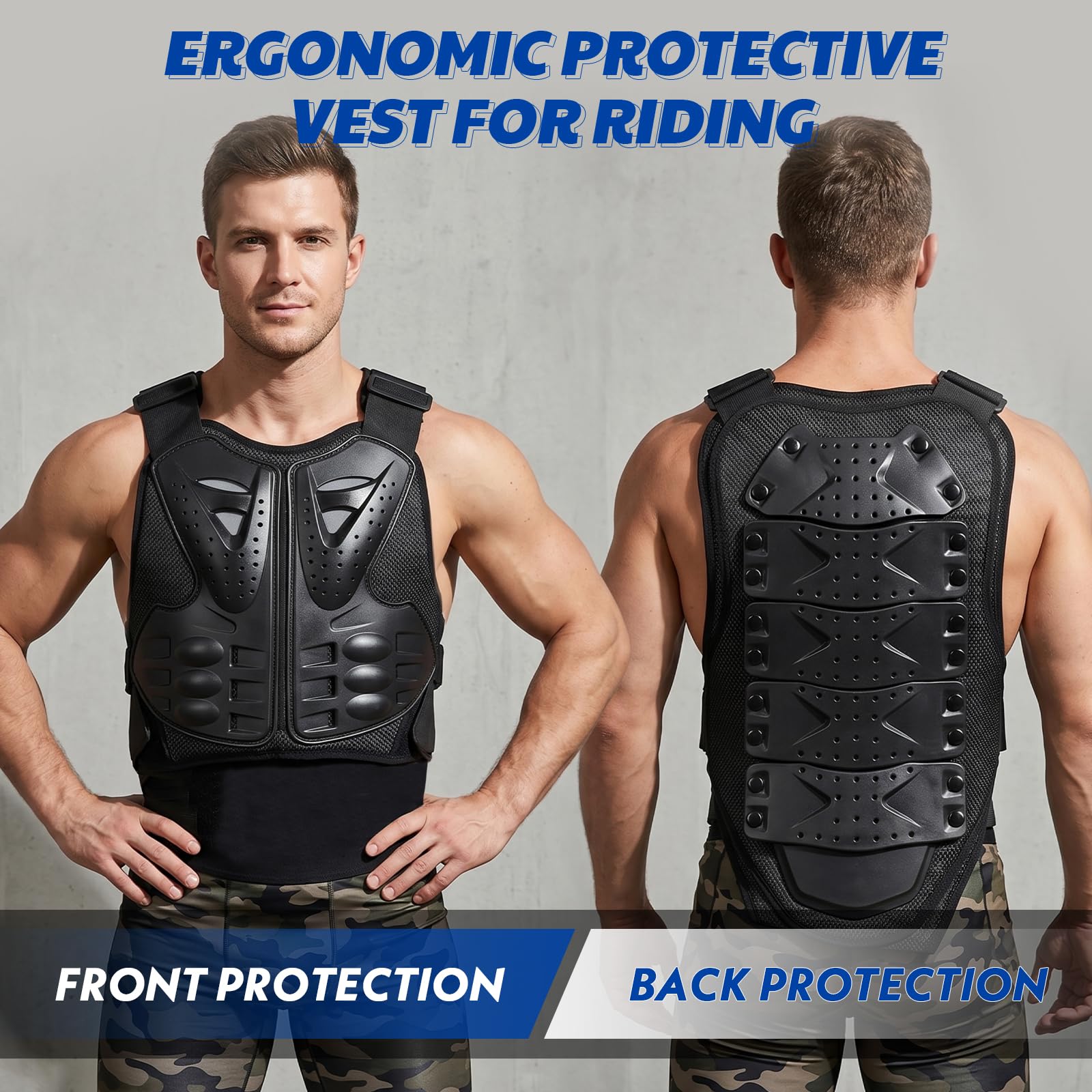 Chaleco Protector para Pecho y Columna Vertebral, Armadura Moto Anticaídas Ajustable, Equipamiento de Protección para para Motocross, Ciclismo, Esquí, Equitación, Skateboard