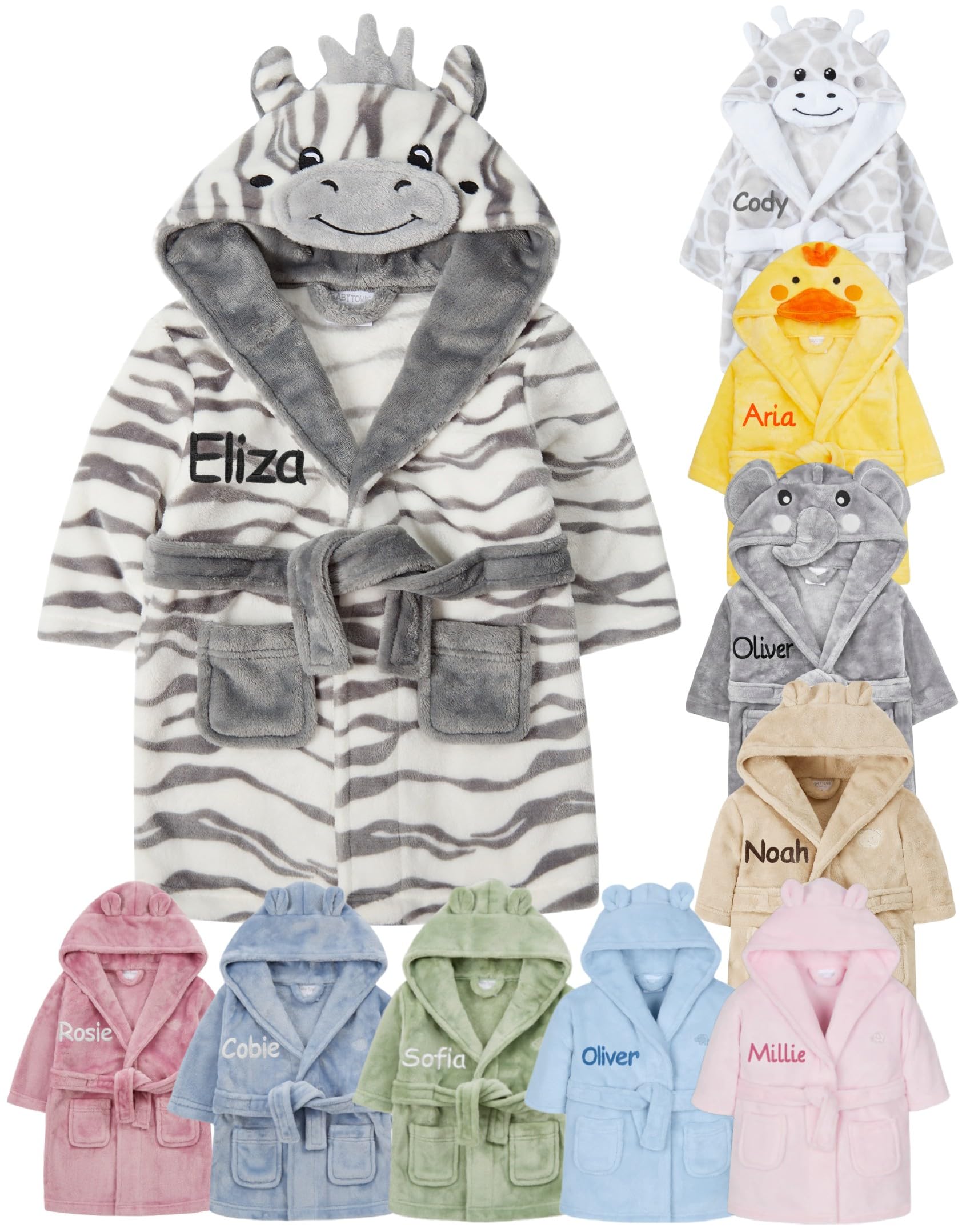 Gembroidery Personalised Baby Bathrobe Hooded Fleece Dressing Gown Super Soft Gifts Bath Robe For Boys Girls Cute Teddy Ears 0-4 Years — view 11