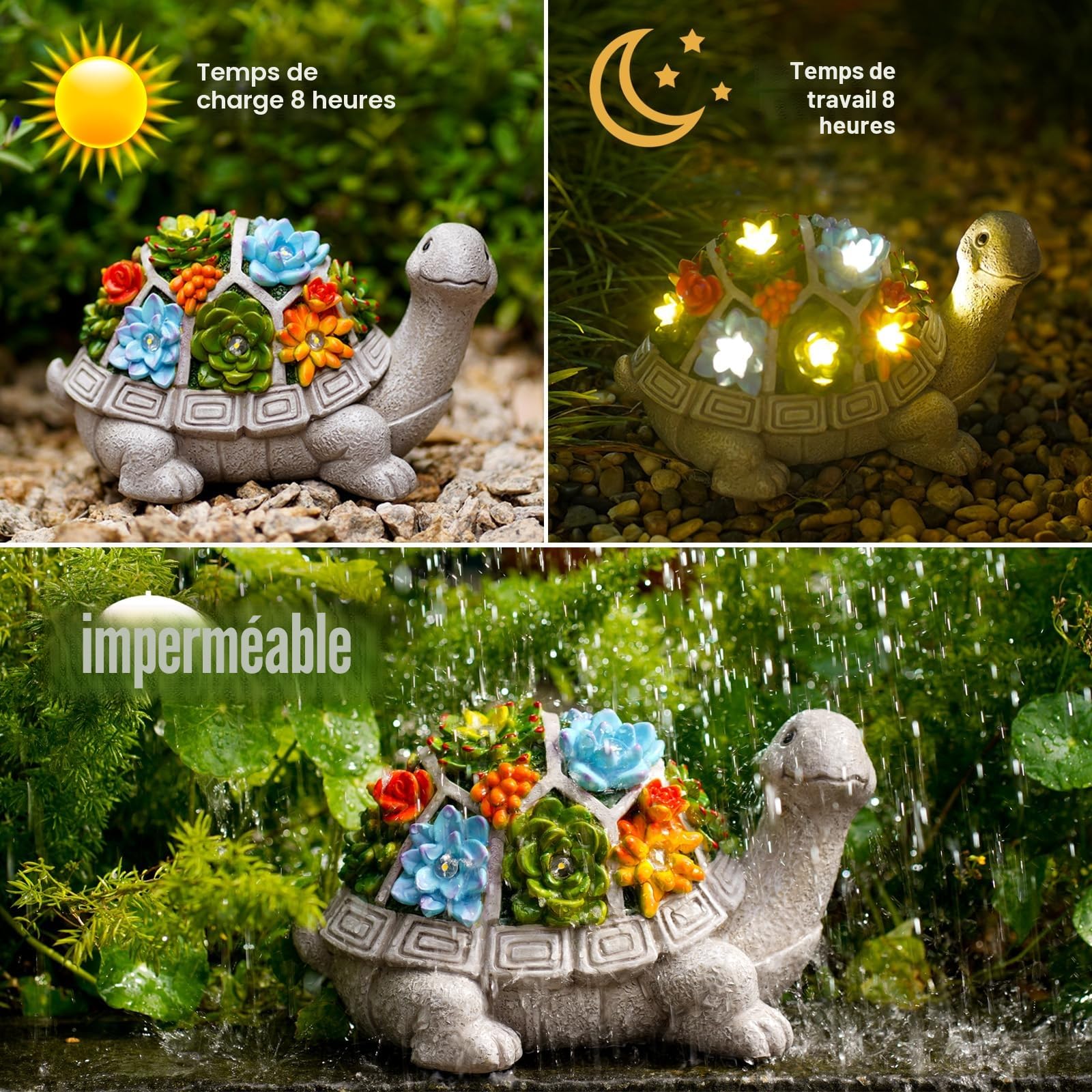 Yeomoo Figurine Tortue Solaire avec 7 LED Succulentes Décoration Jardin | Figurine tortue en résine étanche avec succulentes et 7 LED, Cadeau pour femme homme maman, Décoration jardin balcon maison