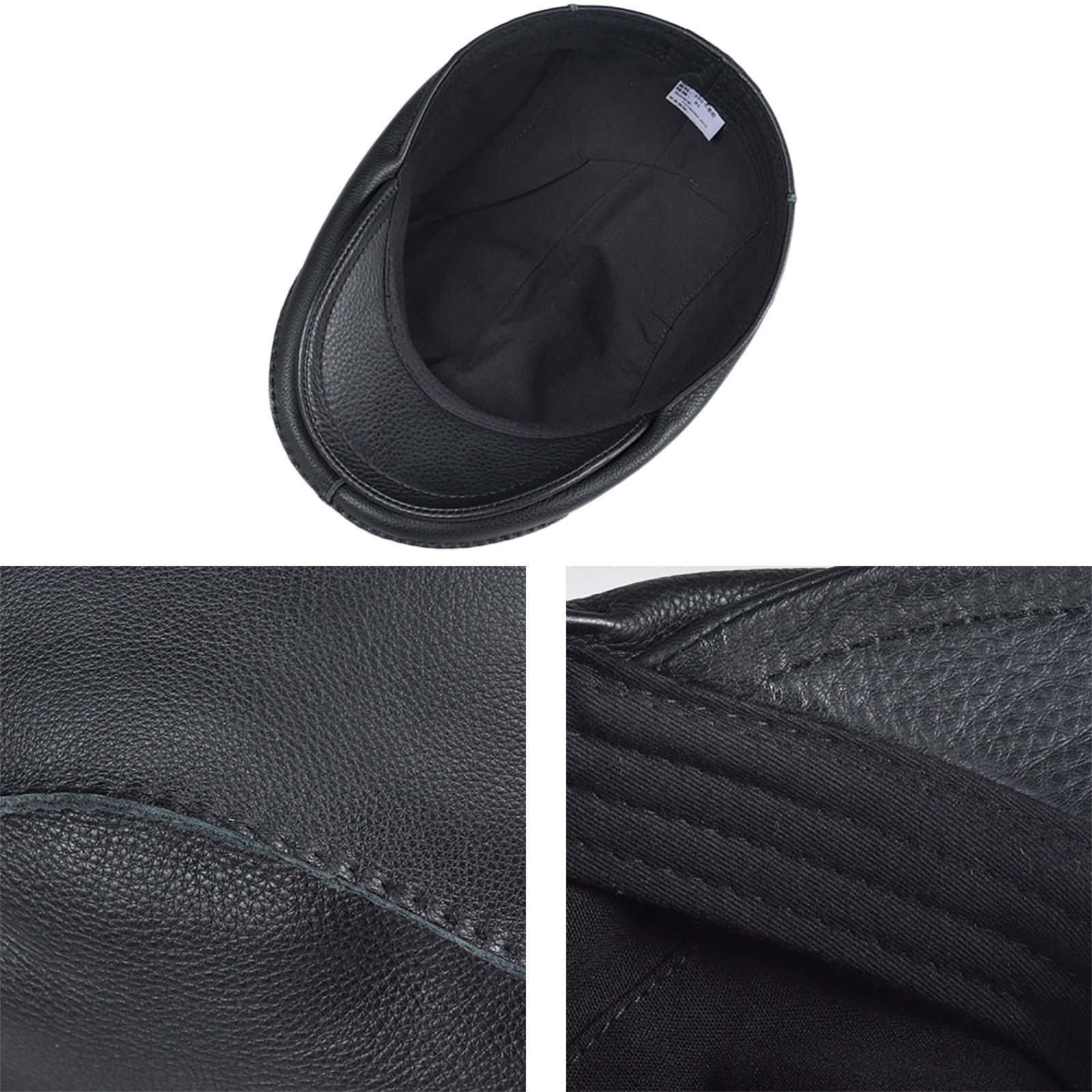 G&F Anziani Pelle Berretto Pelle Bovina Cappello Piatto Tenere Caldo Strillone Inverno Moda 55-60 Cm
