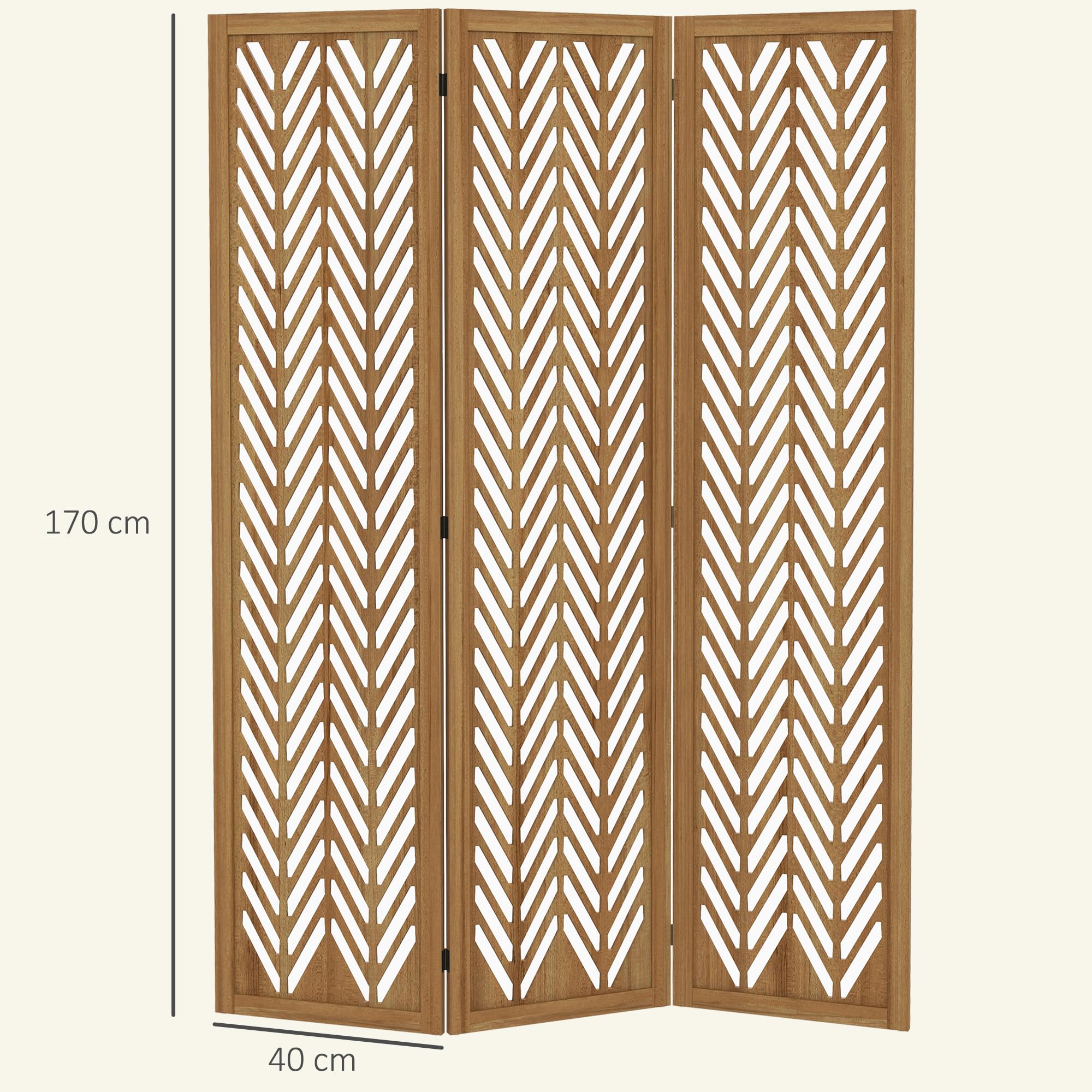 HOMCOM Biombo de 3 Paneles Separador de Ambientes Plegable 120x1,7x170 cm Divisor de Habitación de Madera con Patrones Geométricos para Oficina Dormitorio Natural