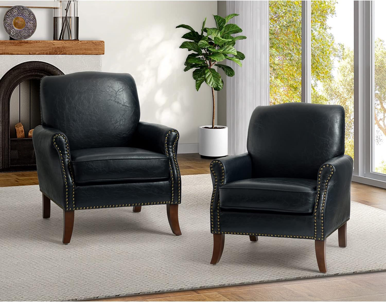 Amazon.com: HULALA HOME Faux Leather Chair Set of 2, Mid Century ...