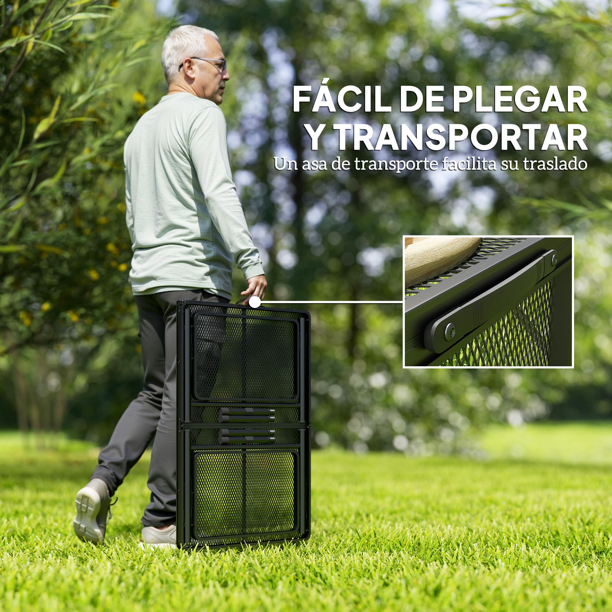 Outsunny Mesa Plegable Camping de Aluminio 137x62x67 cm con Laterales Abatibles y Altura Ajustable Mesa Plegable Portátil Ligera con Encimera Metálica de Rejilla para Acampar Senderismo Playa Negro