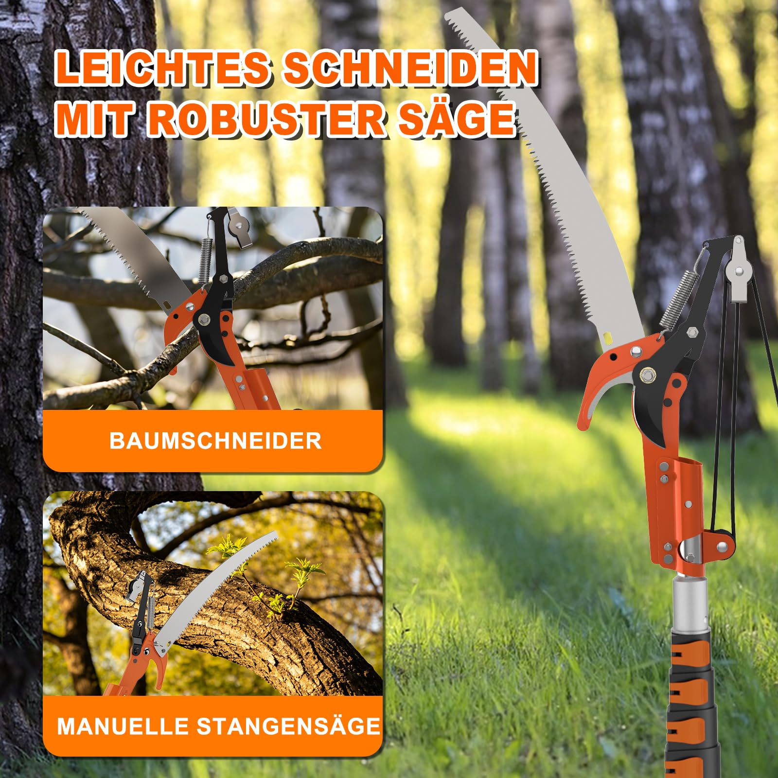 SISUPASSIE 6m Hochentaster mit Teleskopstiel, 2-in-1 Teleskop Astsäge für Äste, Professionelle Baumsäge für Für Hof und Garten