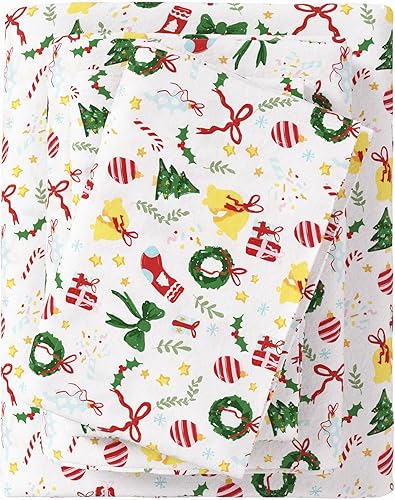 Great Bay Home Juego de sábanas de franela tamaño matrimonial, 100% algodón turco, doble cepillado, estampado navideño, juego de ropa de cama de 4