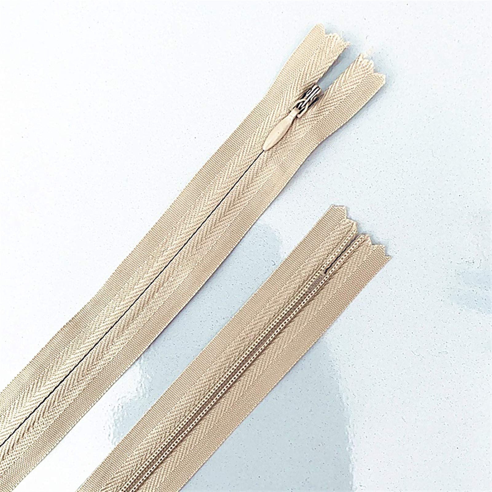 Plastic Zipper 10pcs 3# Concealed, Nylon Sewing Zip Ring, 20-60cm(Beige,35cm)
