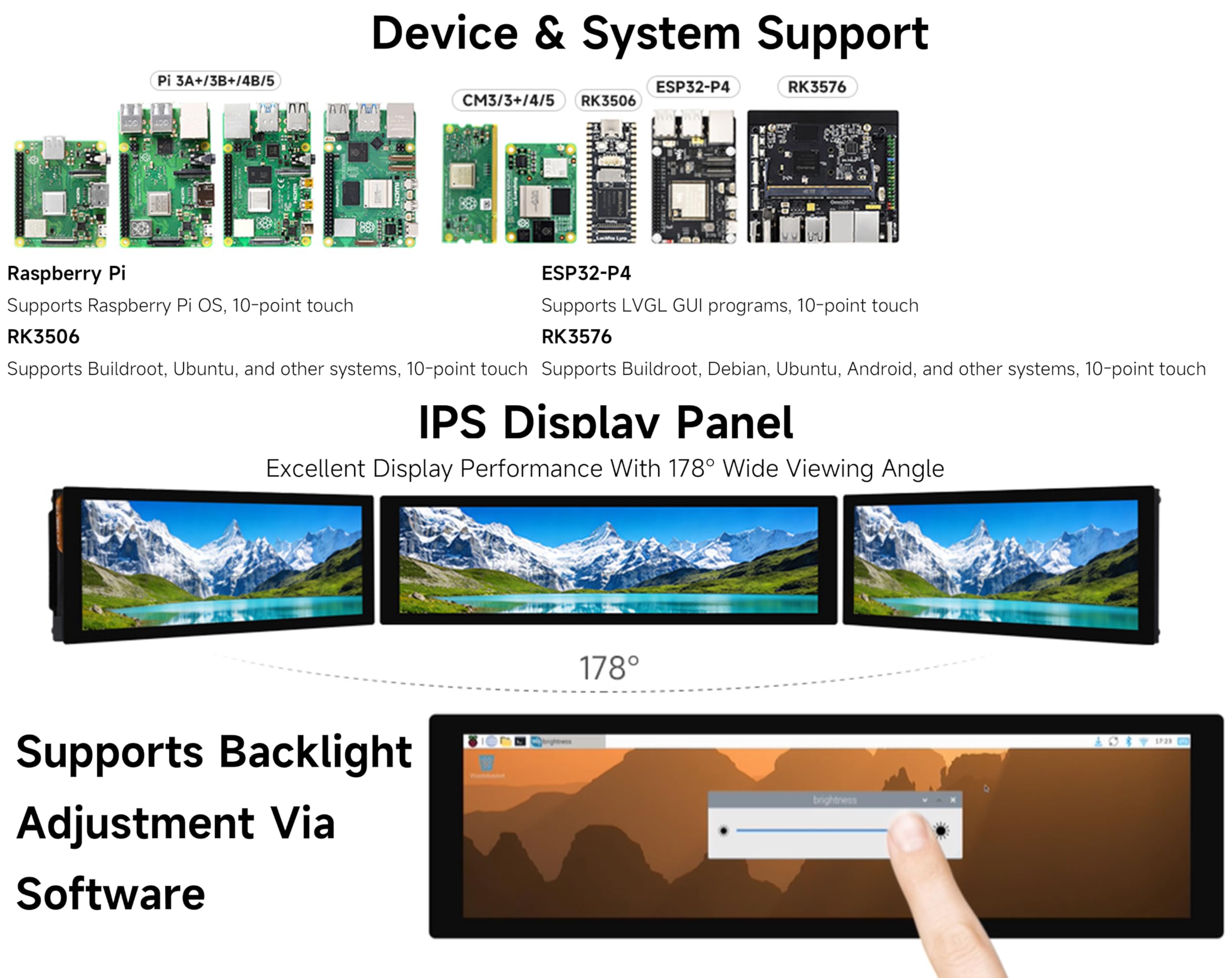 8.8inch DSI Capacitive Touch Display, IPS, 480×1920 Resolution, 10-Point Touch, Supports Backlight Adjustment Via Software, Compatible with Raspberry Pi, ESP32-P4, RK3576/3506 and CM3/3+/4/5 Boards