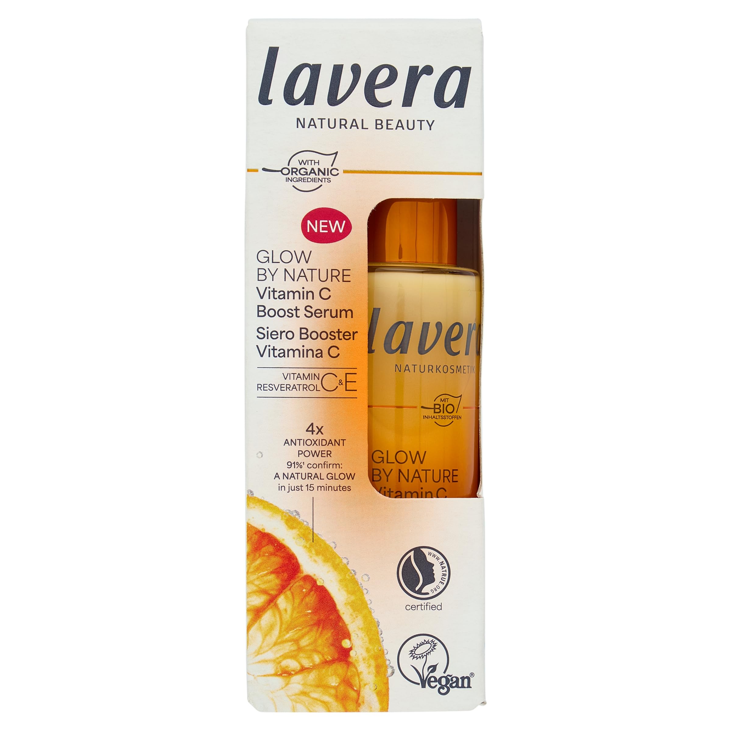 lavera Glow By Nature Vitamin C Boost Serum – intensive hydration – refreshes & smoothes – reduces pigmentation spots & acne scars – Q10 – vegan – natural cosmetics – 30 ml