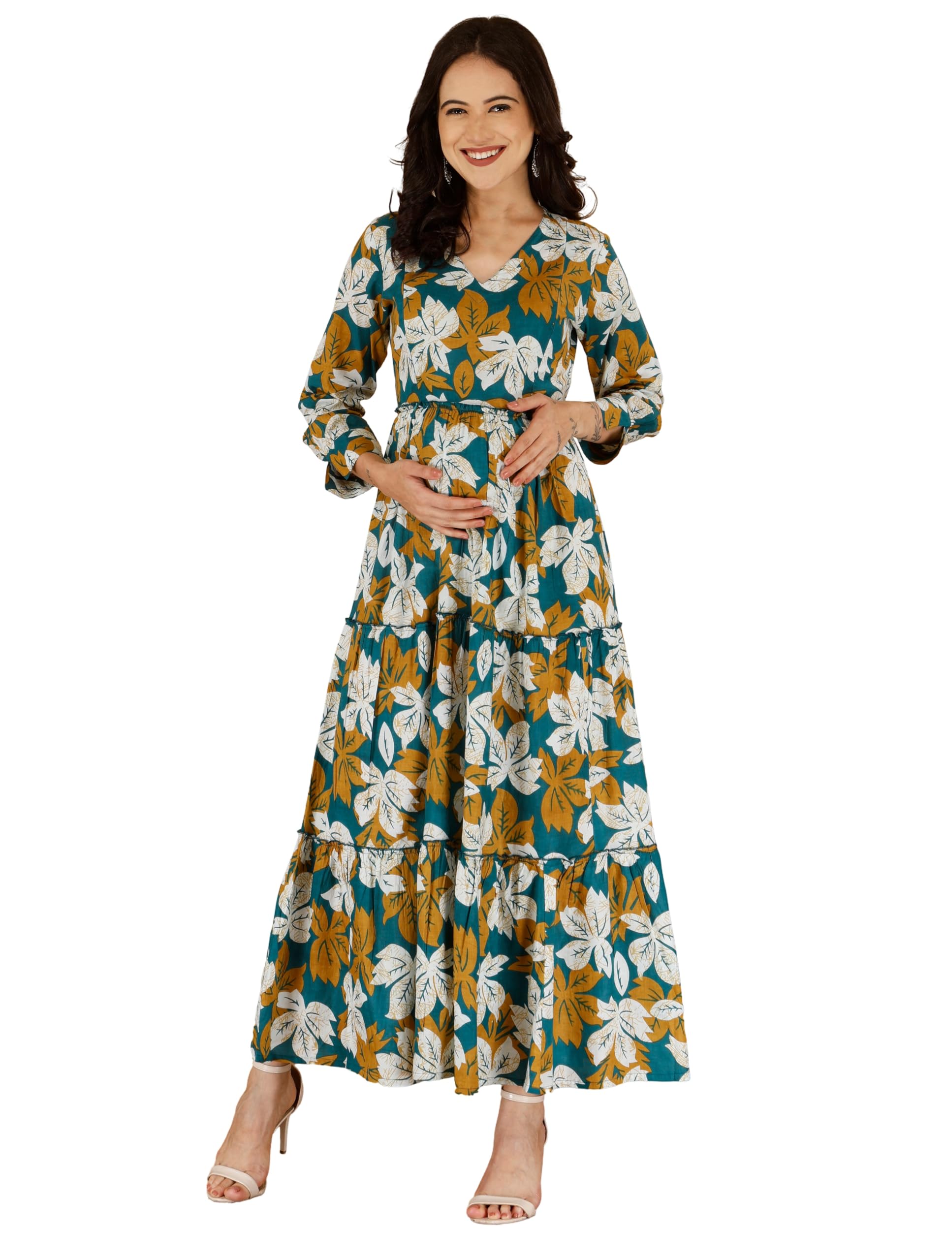Cotton Anarkali Woman's Maternity Dress | Easy Breastfeeding Dress with Zippers | Comfortable & Elegant Pre and Post Pregnancy Kurti/Kurta Dress-image-43