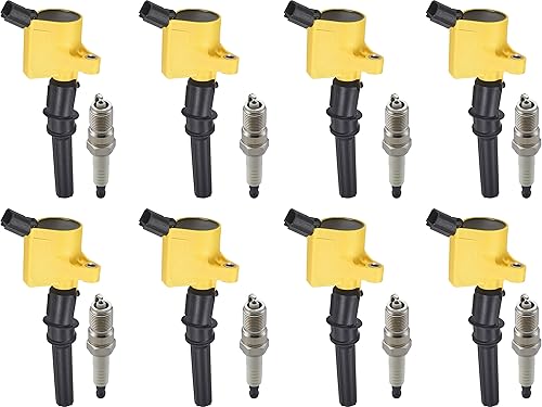 ENA Juego de 8 bobinas de encendido amarillas y juego de 8 bujías de platino compatibles con Ford 2009 2010 F-150 V8 4.6L repuesto para DG508 SP509