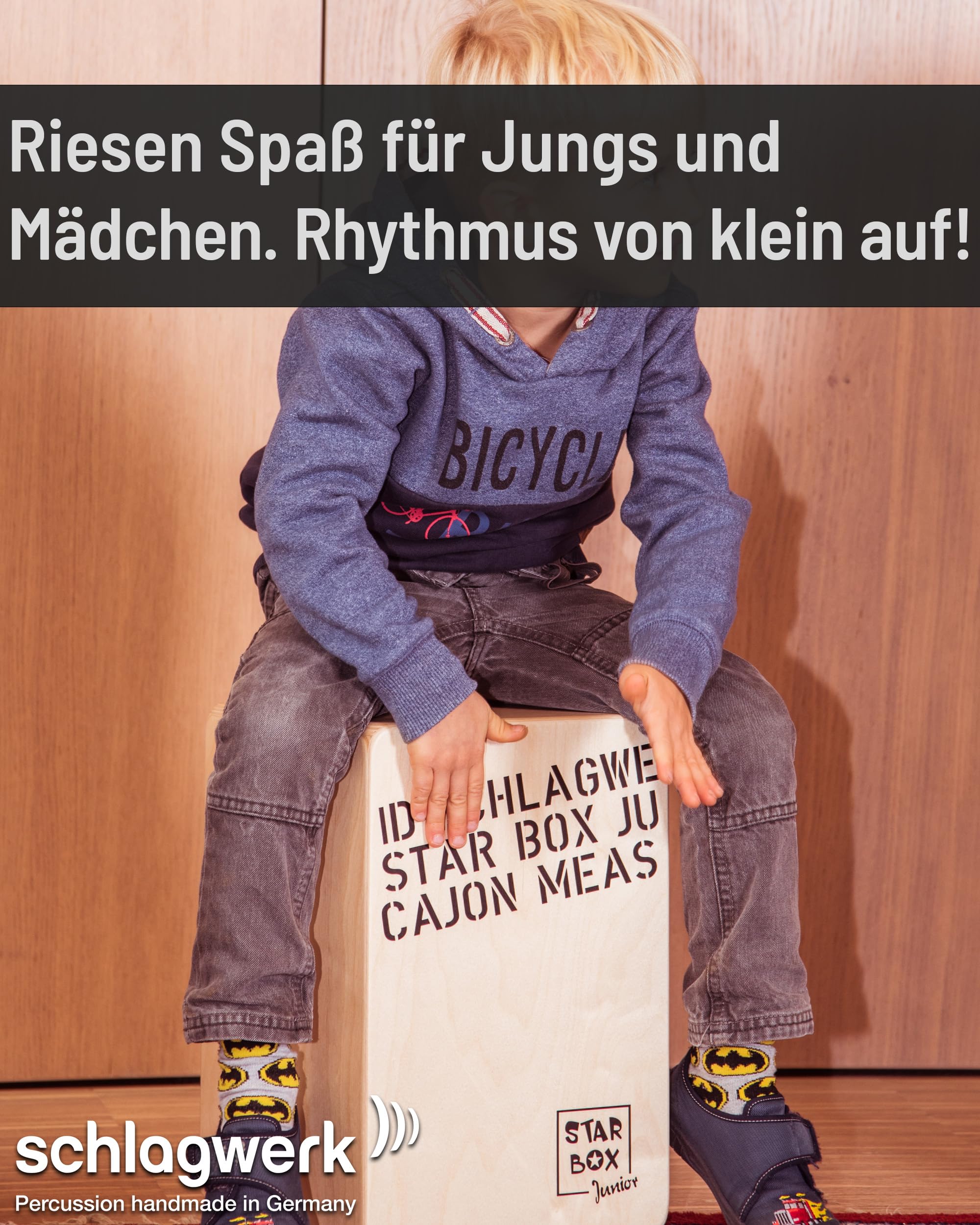 Schlagwerk CP400SB Star Box Kids Cajon - Cajon Instrument speziell für Kinder und kleine Trommler - Musikinstrument Schlagzeug für Kinder mit Snare 24 x 24 x 36 cm - Made in Germany