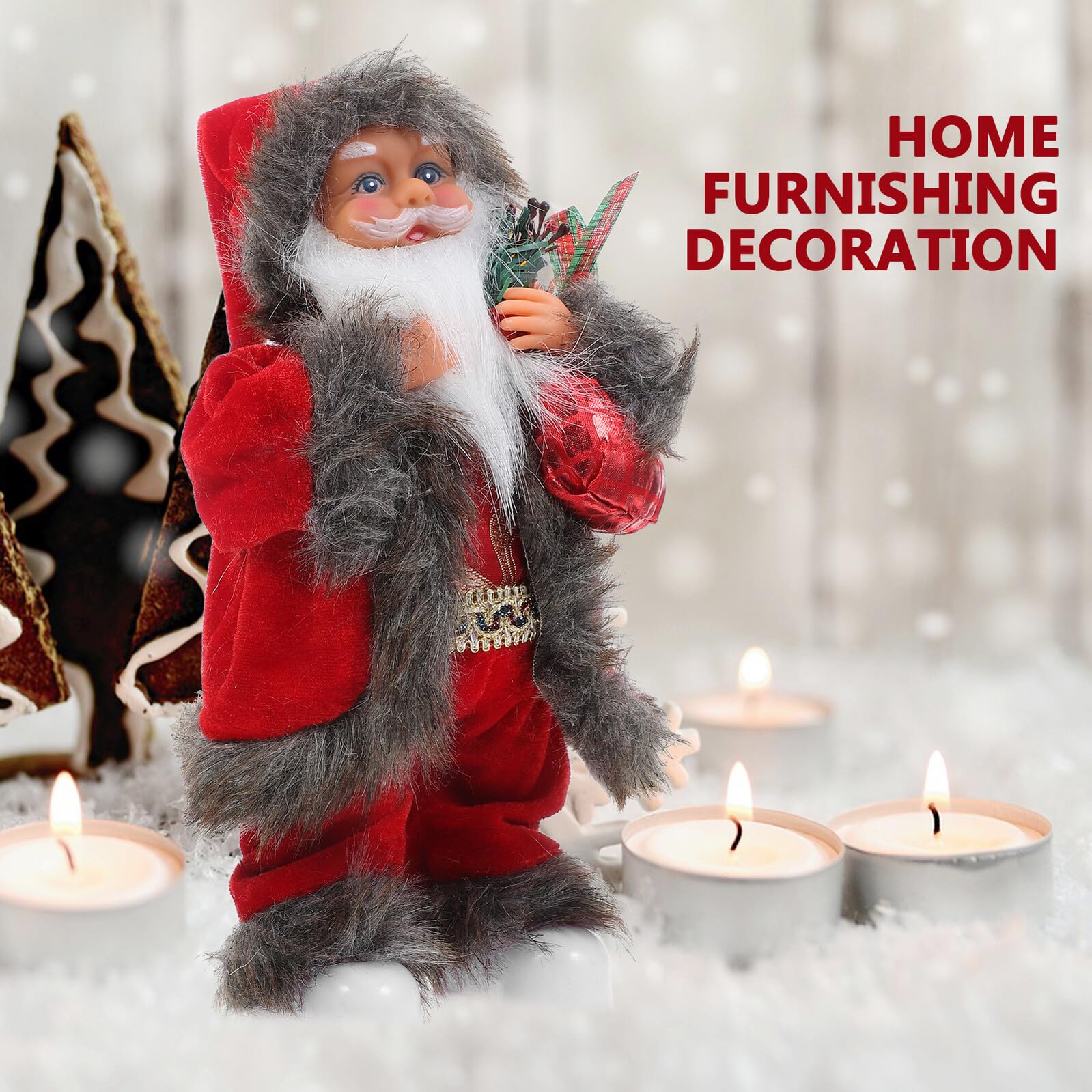 Figura de Papá Noel Eléctrico Navideño de Peluche Musical Decoración Navideña de Escritorio Luces Muñeco de Papá Noel de Pie para Adornos de Chimenea y Ventanas