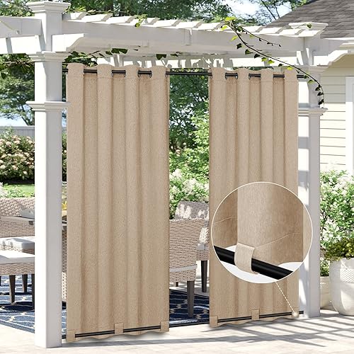 Easy-Going Cortinas de lino para exteriores, impermeables, resistentes al viento, cortinas de privacidad suaves y gruesas para patio, cenador,