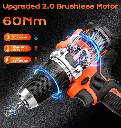 Miniatura 2 de Juego de 108 taladros inalámbricos, motor sin escobillas, taladro eléctrico de 21 V con batería y cargador, kit de taladro de mandril sin llave de