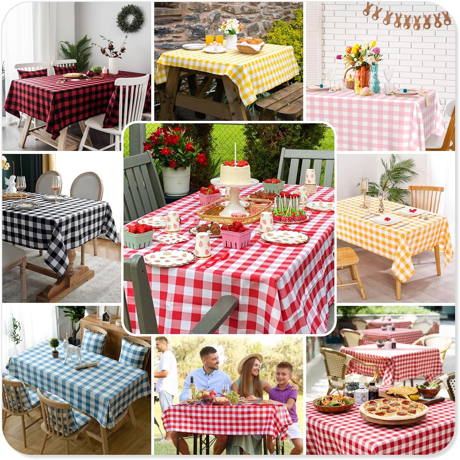 Mulbozy 4 Pcs Pink Gingham Tablecloth 54×108in, Pink Checkered Table Cloth