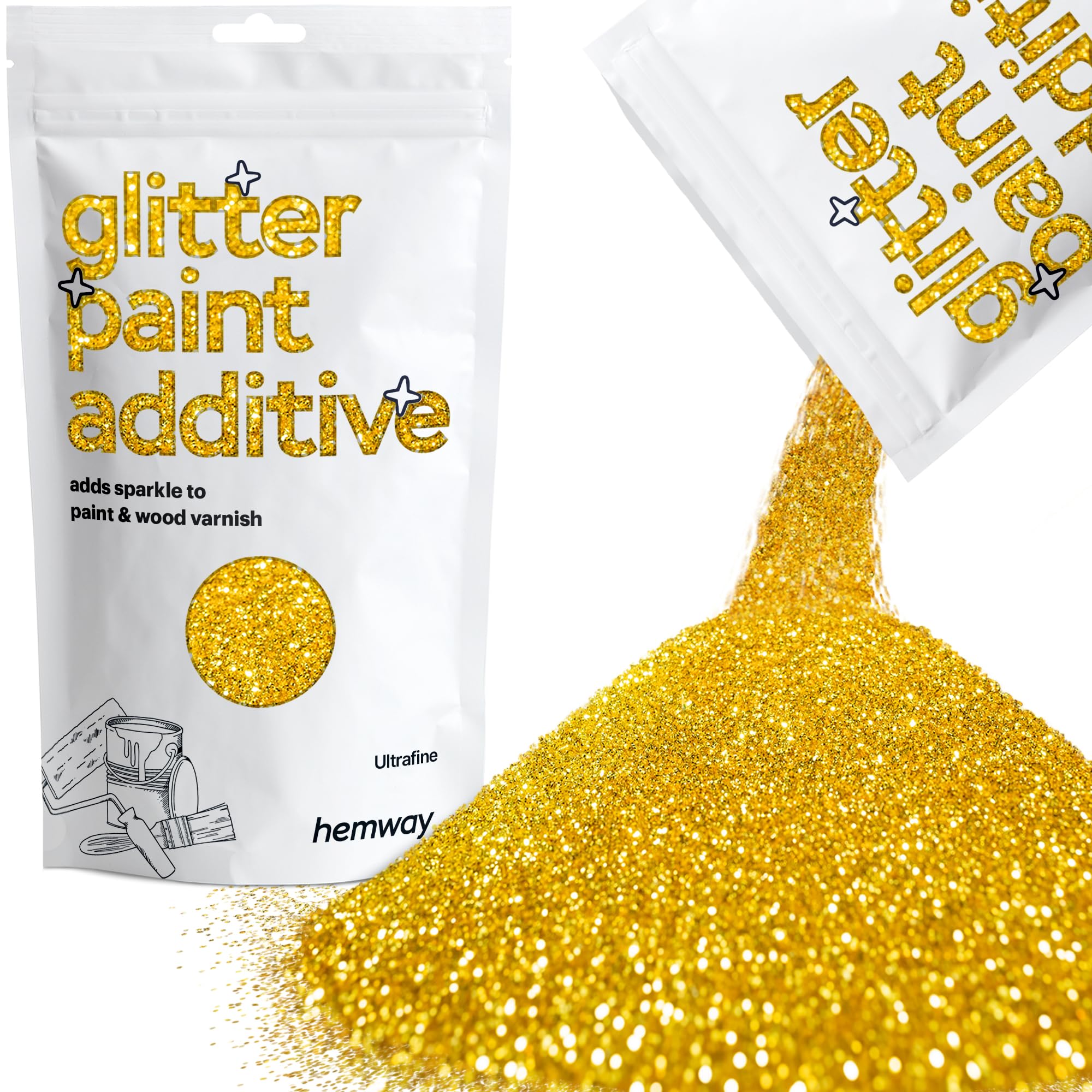 Hemway Glitter Paint Additive - Gold | 100g Metallic Flakes for Adding Sparkle to Paints & Wood Varnish | Add to Emulsion, Acrylic & Latex for Indoor Sparkly Walls