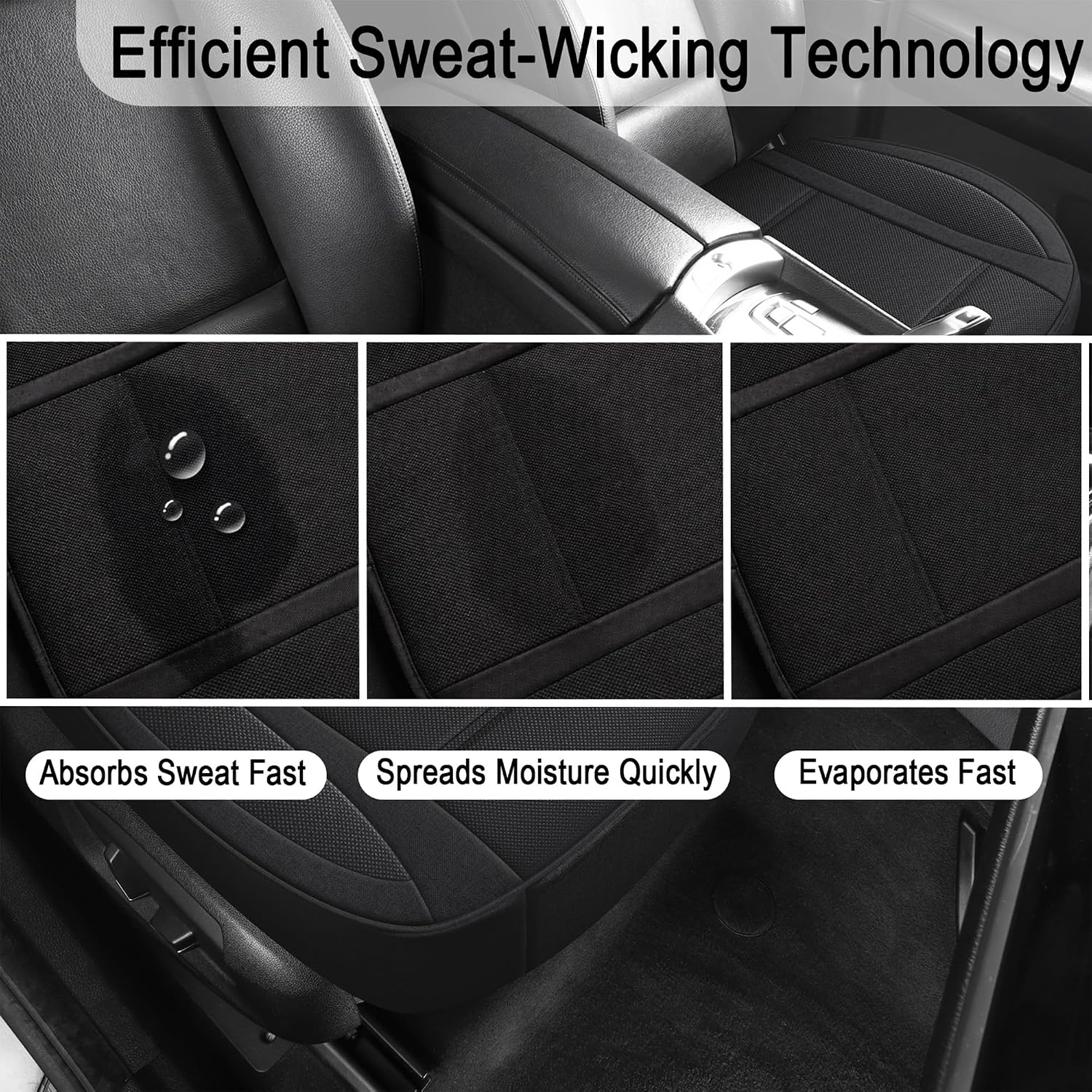 Linen Front Car Seat Cover,Breathable Bottom,Anti-Slip & Sweat-Absorbent Carseat Protector Universal Fit Most of the Vehicles,SUVs,Truck,Cars and Sedans (Black,2Pcs)