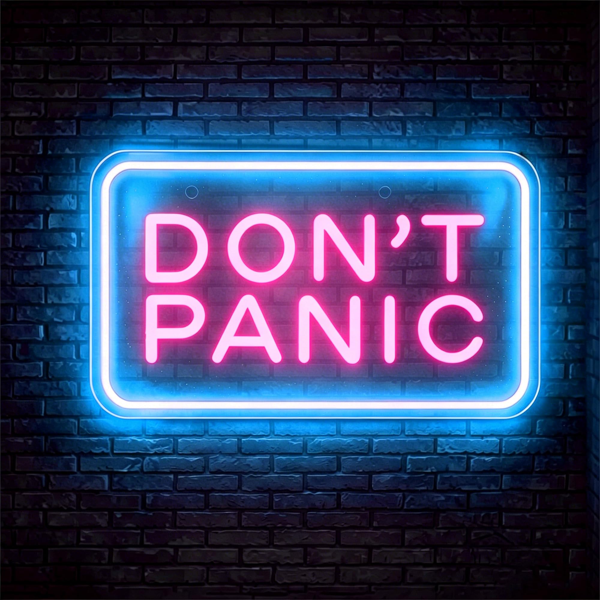 Don't Panic Neon Schild Eisblau-Rosa LED Neonlicht USB betrieben & Dimmbar für Wanddekoration,Schlafzimmer, Gaming-Zimmer, Bar, Büro & Partys,Ästhetisches Deko Geschenk (40x25CM)