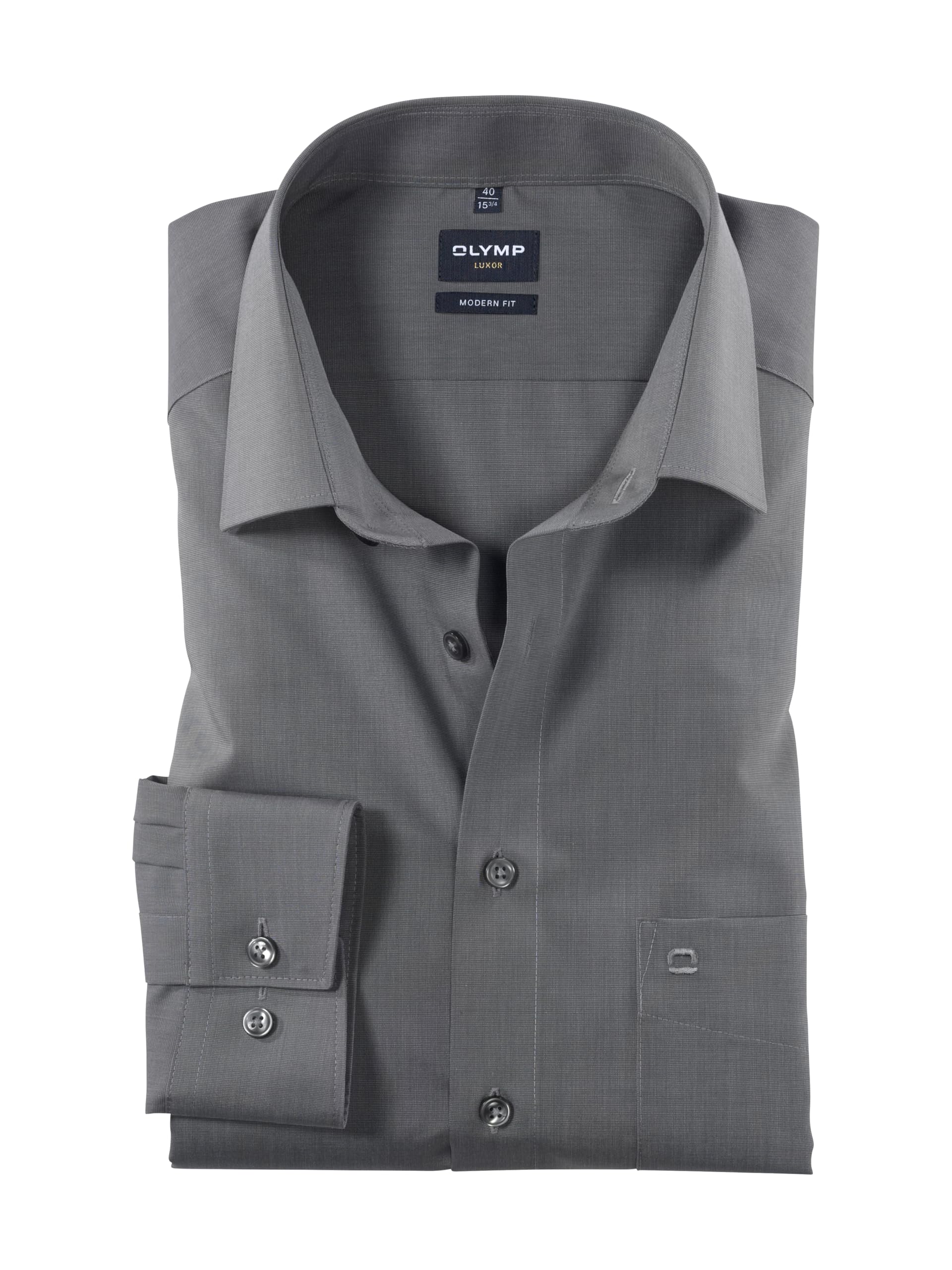 Olymp Luxor Men's Business Shirt Long Sleeve Fil a Fil Modern Fit, Medium Grey 60, 40