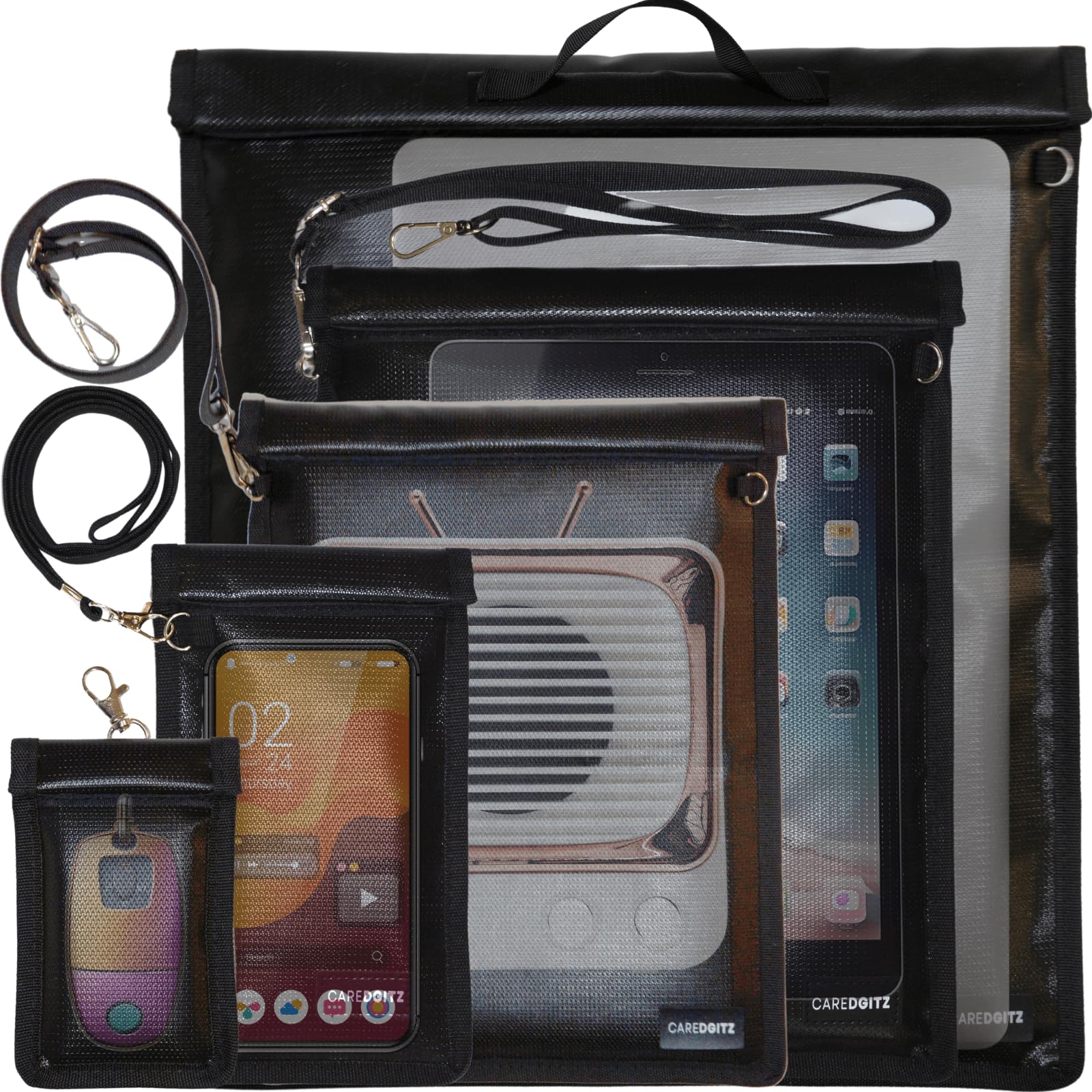 Caredgitz Faraday Tassen - Extra grote Faraday tas EMP Proof voor Laptop & Tablet, Faraday hoesjes voor telefoon & auto sleutel signaal stoorzender, Faraday kooien RFID-blokkerende zakjes