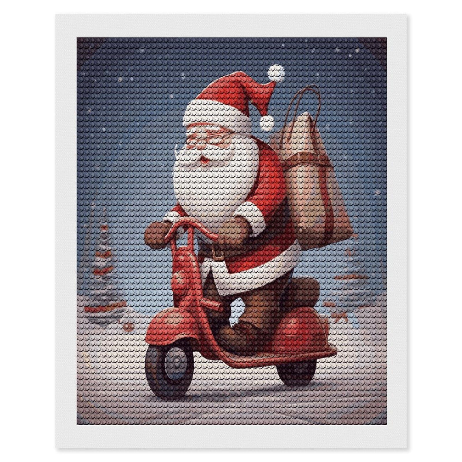 LDGSUPH Santa Claus on Scooter Diamond Painting Kits for Adults Paint with Diamond Pictures Art DIY Full Drill Diamond Dots Painting Personalized Diamond Photo for Home Wall Decor Gift 16"x20"