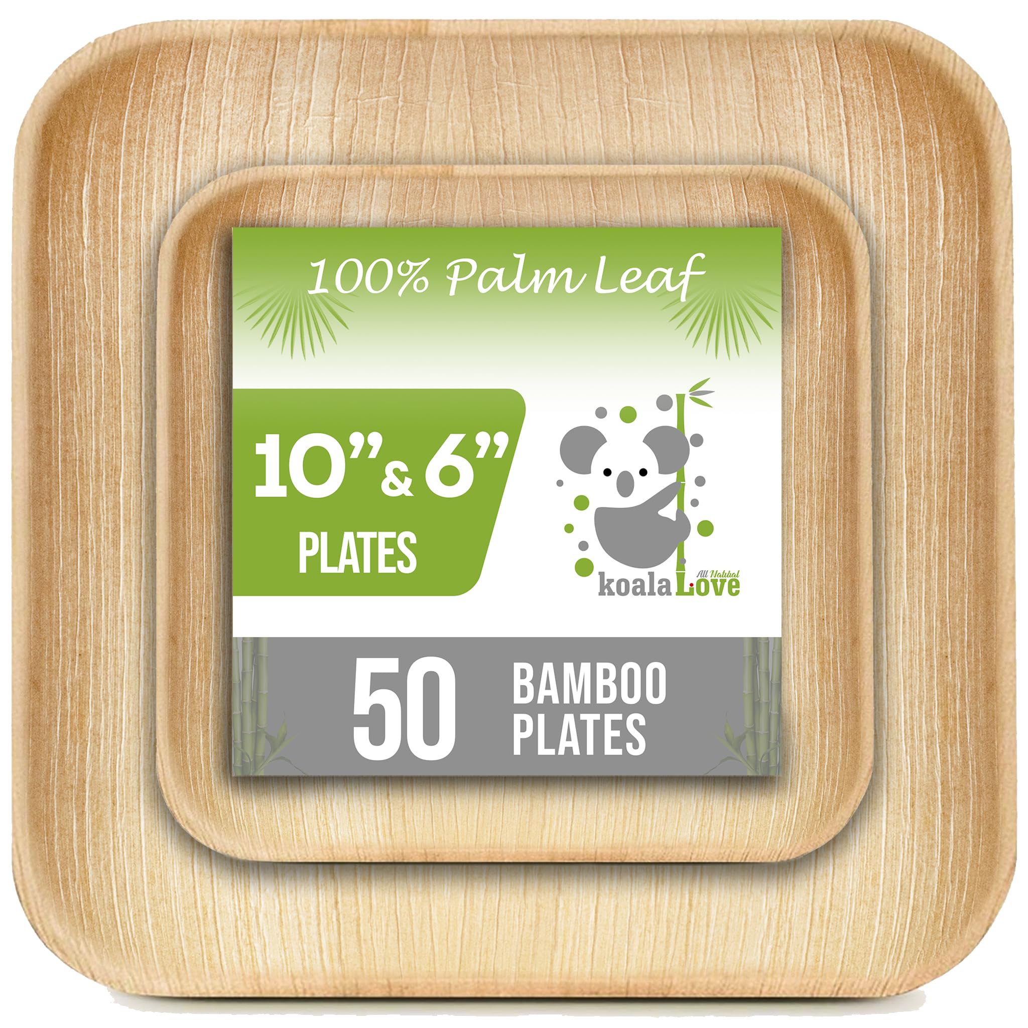 Palm Leaf Plates 10&6 Inch Bamboo Plate Disposable 50 Pack Bulk Eco-Friendly Biodegradable Compostable Plates Best Alternative To Wooden Plastic Paper Plate By KoalaLove