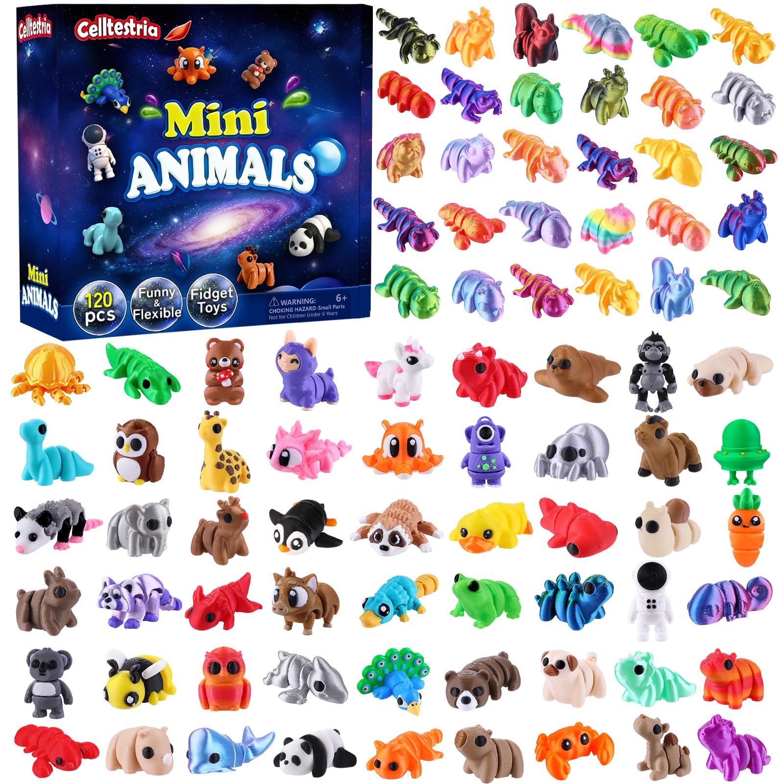 Photo 1 of Celltestria 120Pcs 3D Printed Animals for Kids Mini 3D Printed Figurines for Goodie Bags Classroom Prize Rewards Flexible Articulated Fidget Toys for Party Favors Gifts Exchange
