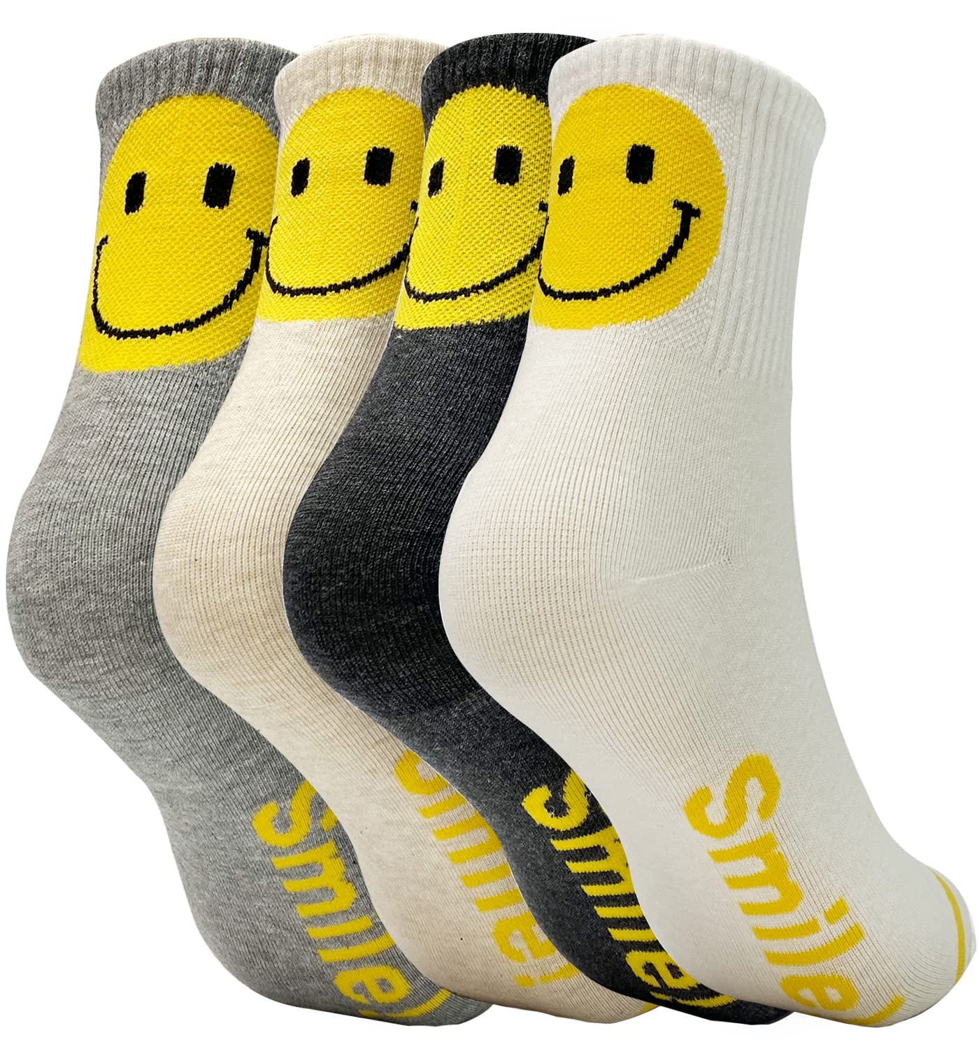 holawitHappy Face Fun Design Positive Smile Back Point Quarter Socks 4P Set