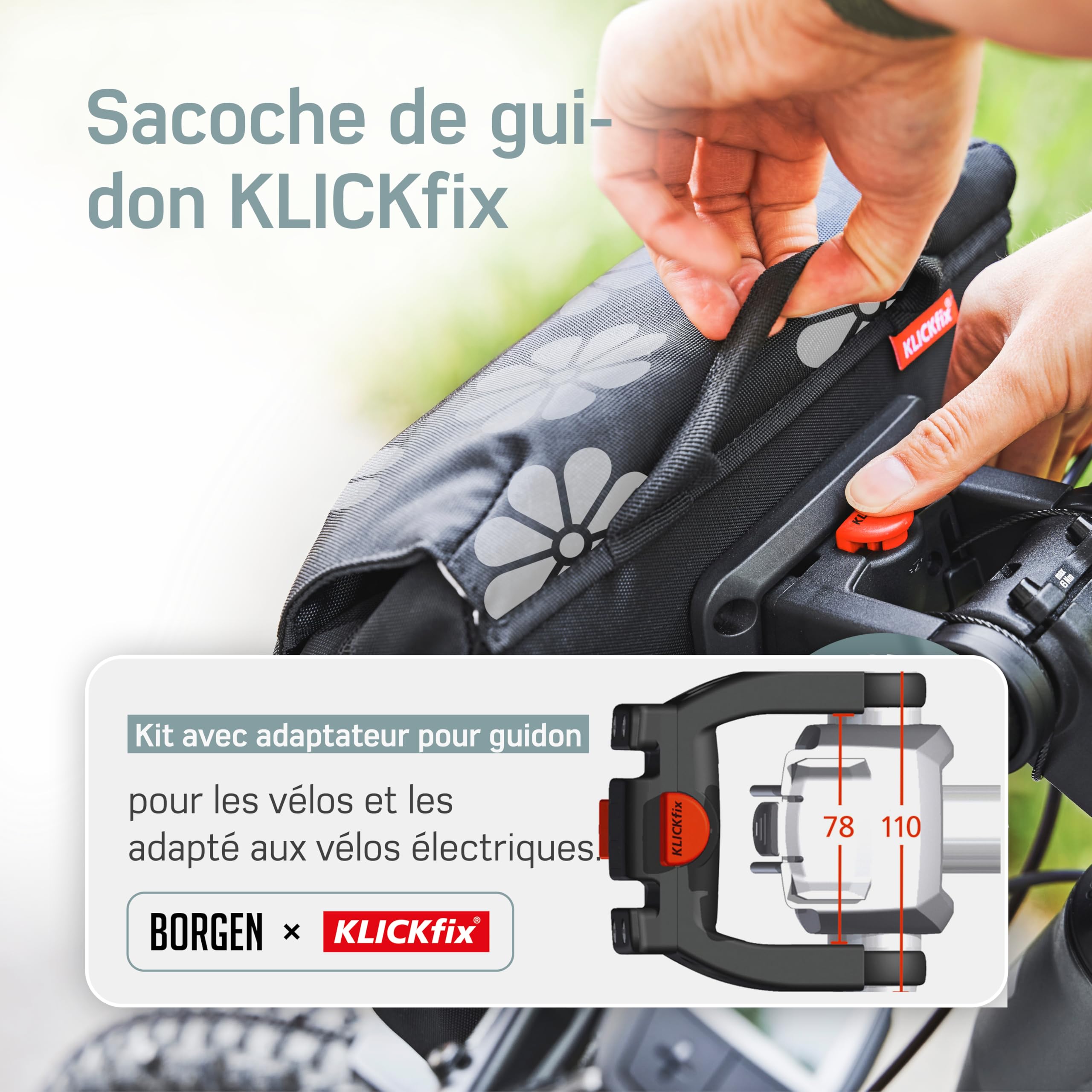 Borgen KLICKfix Sacoche de guidon de vélo - Imperméable et spacieuse - 5 l - Sacoche de guidon de vélo