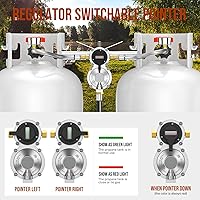 Vista 3 de Regulador de propano de 2 etapas de cambio automático para caravana, 2 tanques, manguera de propano LP de 18 pulgadas con manómetro, manguera