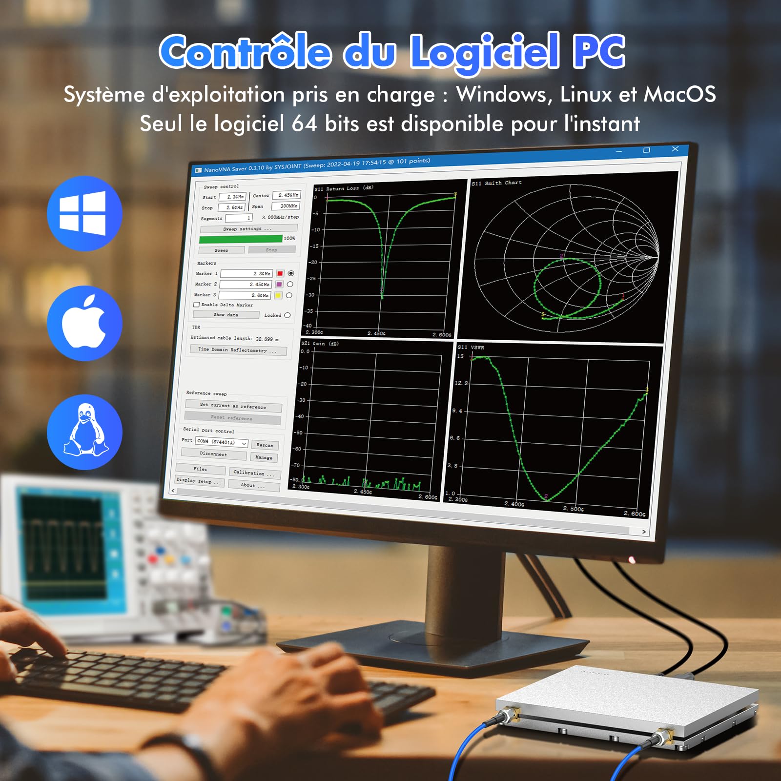 Seesii LibreVNA 2,0 Analyseur de Réseau Vectoriel, NanoVNA Analyseur d'antenne 100kHz-6GHz 2022 Amélioré USB 2 Ports Complets avec Entrée/Sortie de Référence Externe pour Paramètres S Complet