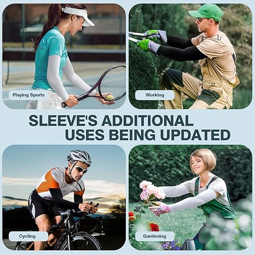 Miniatura 8 de Rescoto 2 pares de mangas de enfriamiento con protección UV mangas solares UPF 50 para hombres y mujeres Negro + negro, Negro + gris, Negro y blanco