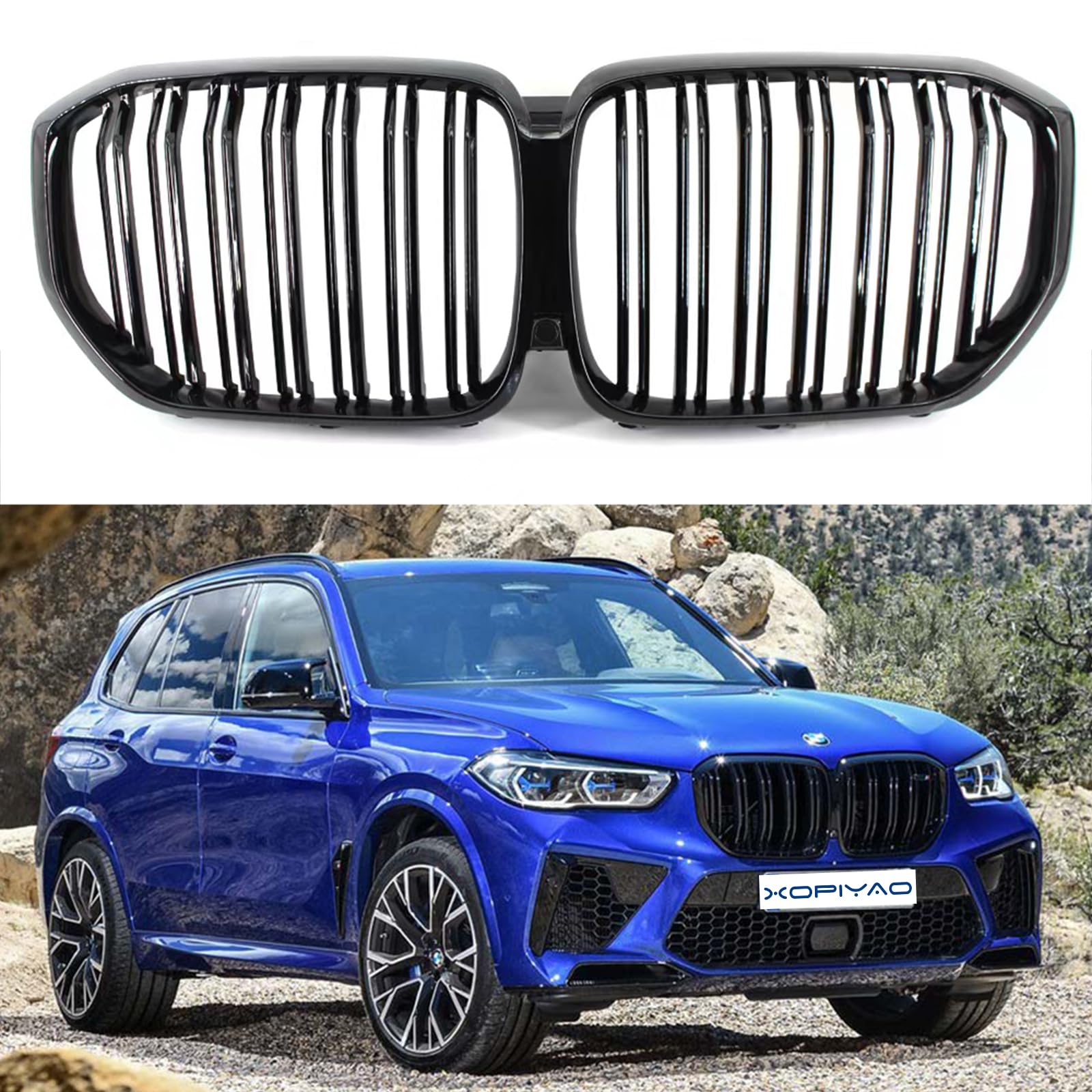Front Grille Grill Compatible with 2019 2020 2021 2022 2023 X5 G05,ABS Gloss Black Kidney Grill(Double Line) *similar to stock photo* 