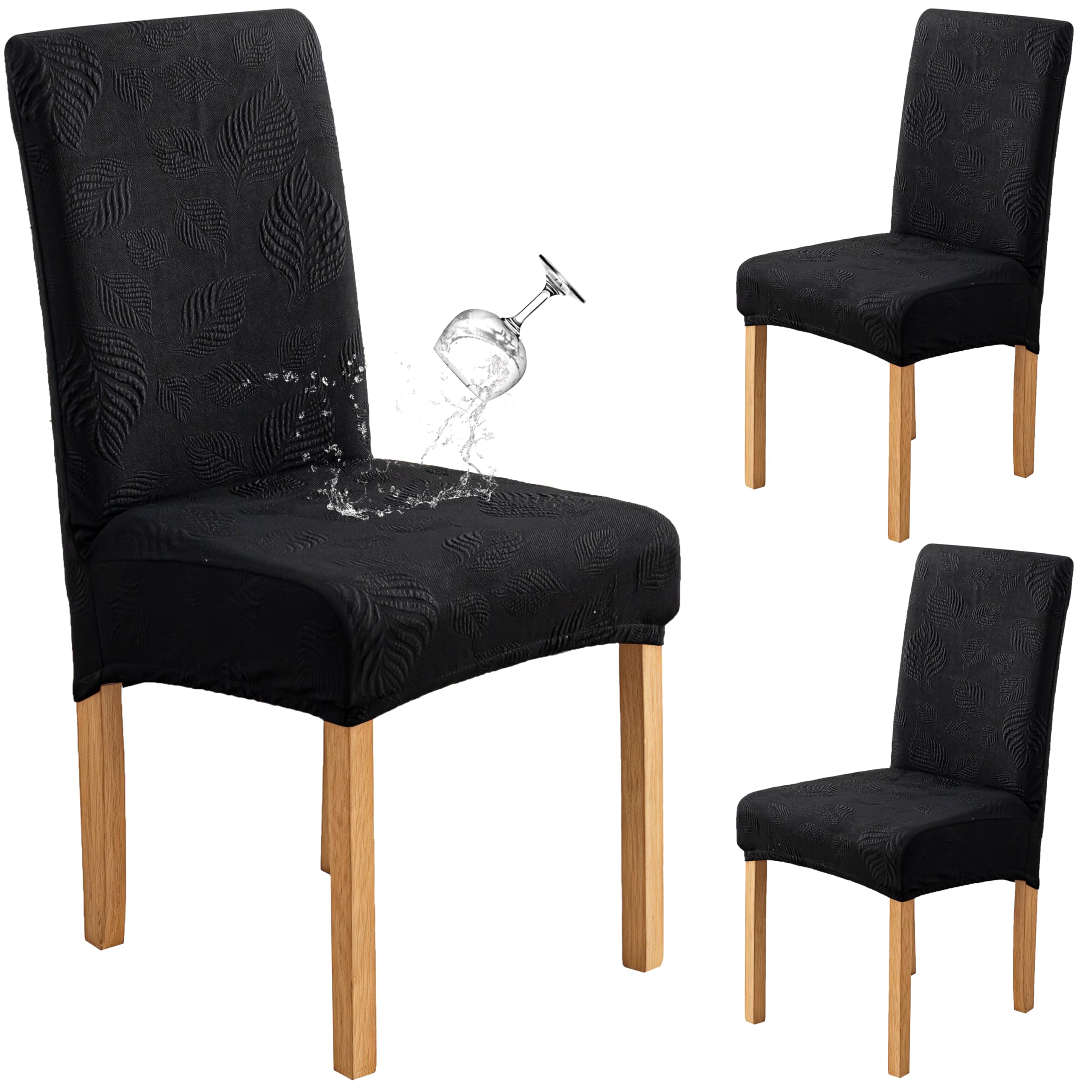 Genina Waterproof Dining Chair Cover Set of 2,Kitchen Chair Cover,Black