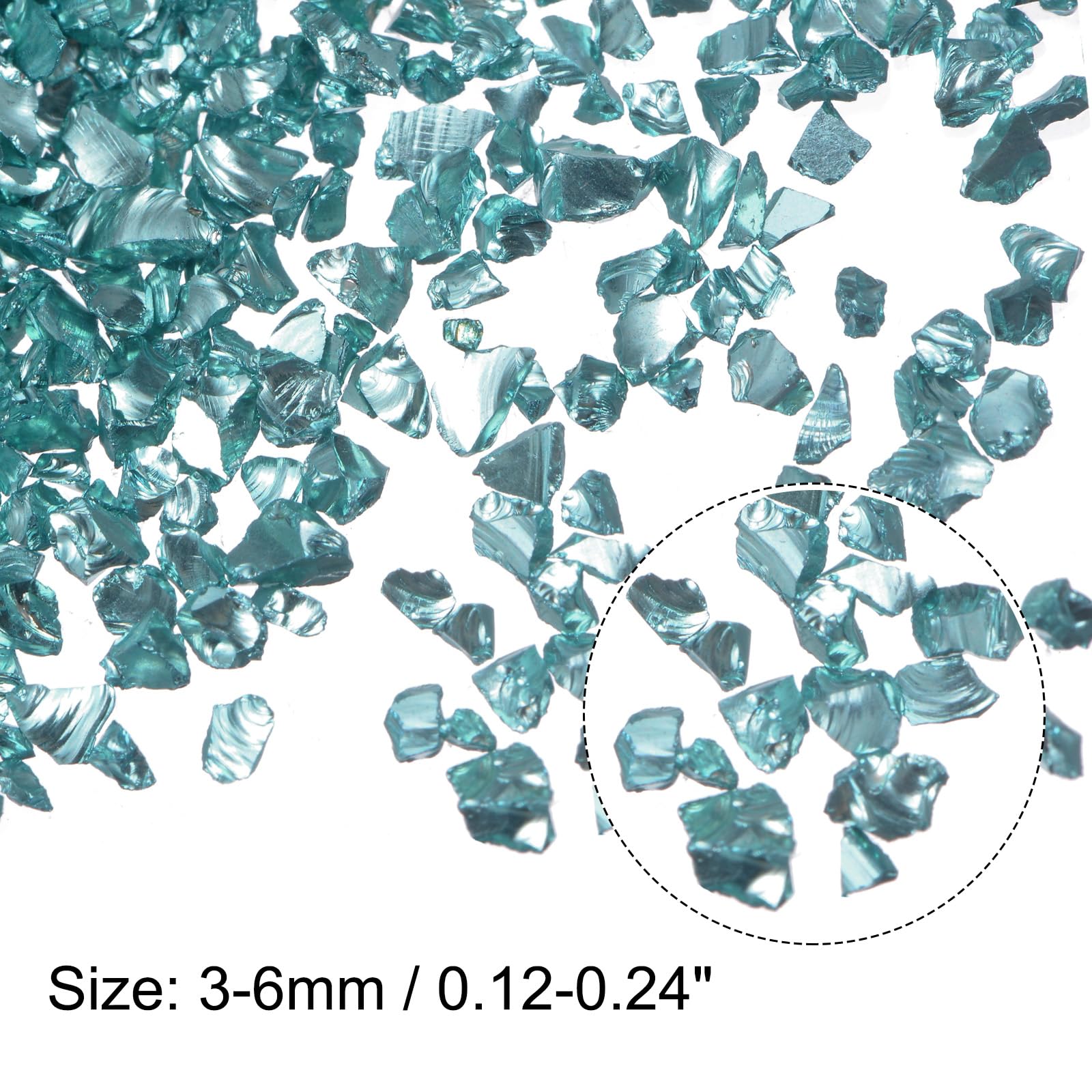 HARFINGTON Vidrio triturado de 454 g, 3-6 mm, galvanoplastia brillante, irregular, virutas de vidrio roto para manualidades, resina, arte, decoración, relleno de jarrón, turquesa