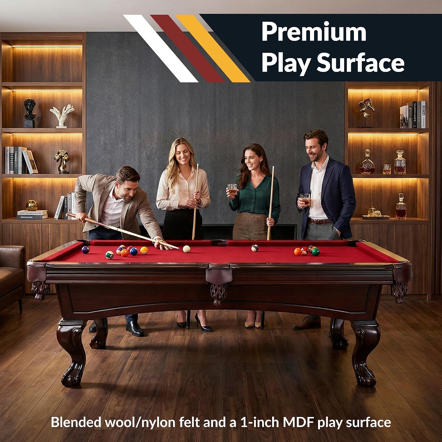 Hathaway Augusta 8 Ft Furniture Pool Table – Includes Cue Sticks, Billiard Balls – Classic Design Perfect for Family, Home, Dining, or Living Room