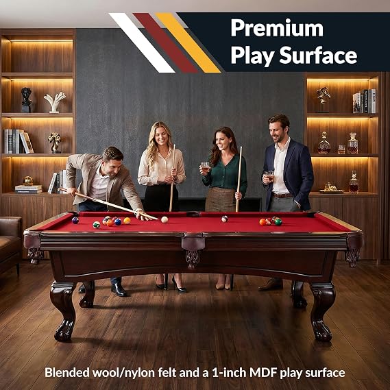 Hathaway Augusta 8 Ft Furniture Pool Table Includes Cue Sticks, Billiard Balls Classic Design Perfect for Family, Home, Dining, or Living Room