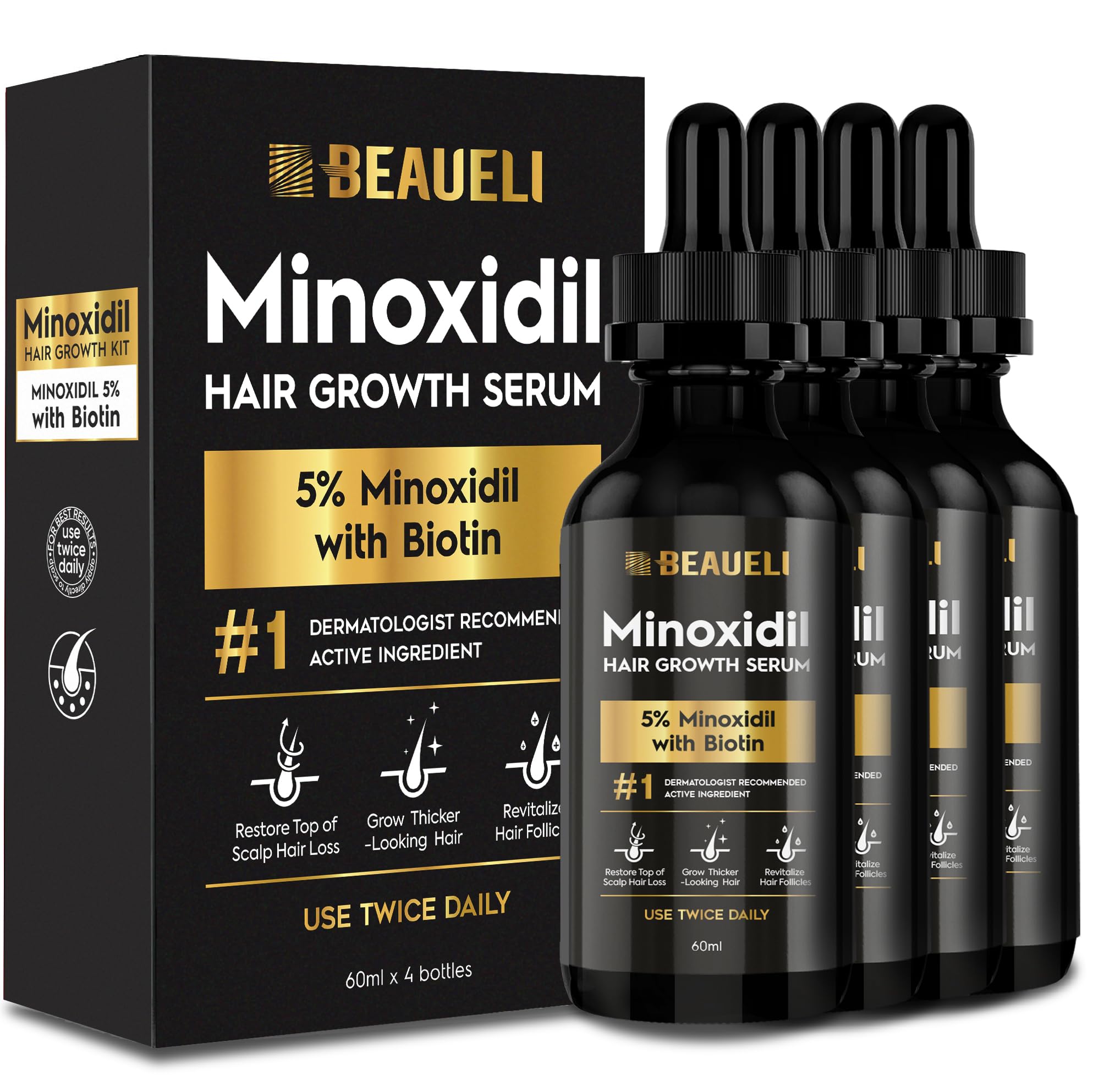 5 Minoxidil Hair Growth Serum for Men and Women Extra Strength Minoxidil Beard Regrowth Treatment Serum with Biotin