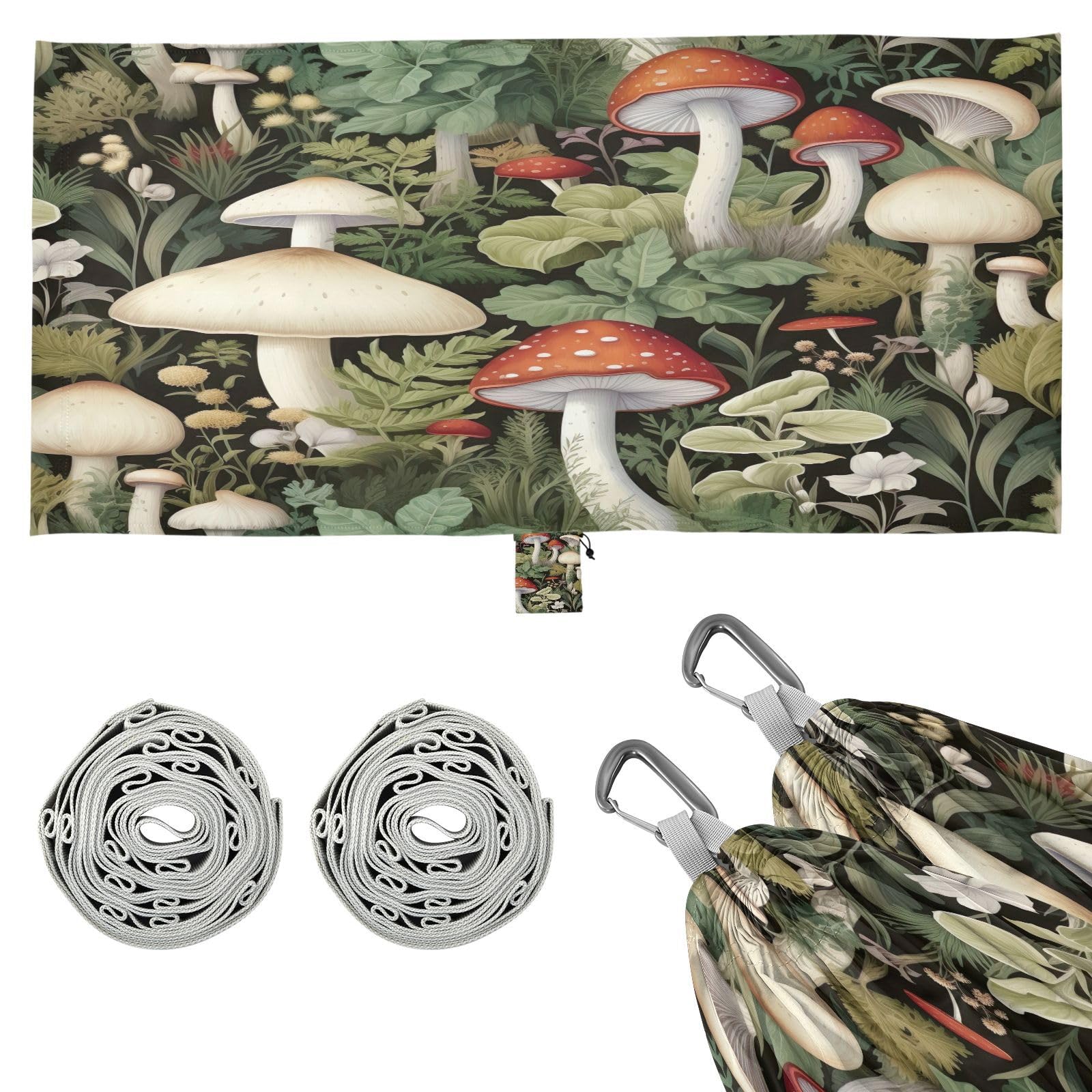 SDMKA Mushroom Plant Camping Hammock, 330 lbs with 2 Tree Straps, Carry Bag, Single Portable Hammock for Outdoor/Indoor, Hiking, Beach, Backpacking, Travel