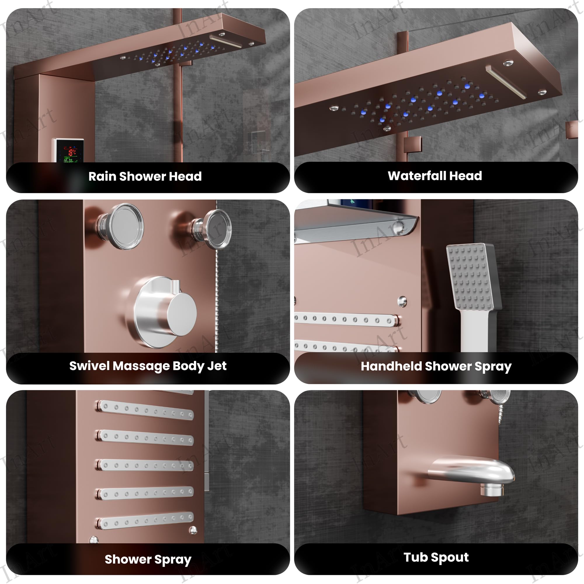 InArt 8-in-1 Shower System - LED Rainfall Shower -4 InArt 8-in-1 Shower System - LED Rainfall Shower -4