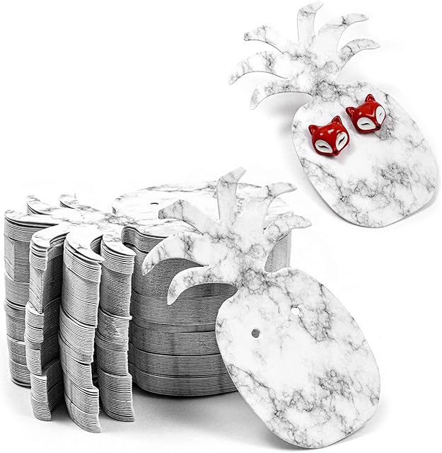 Earring Holder Card Backs, 300-Pack of Marble Print Die-Cut Cards in Pineapple Design