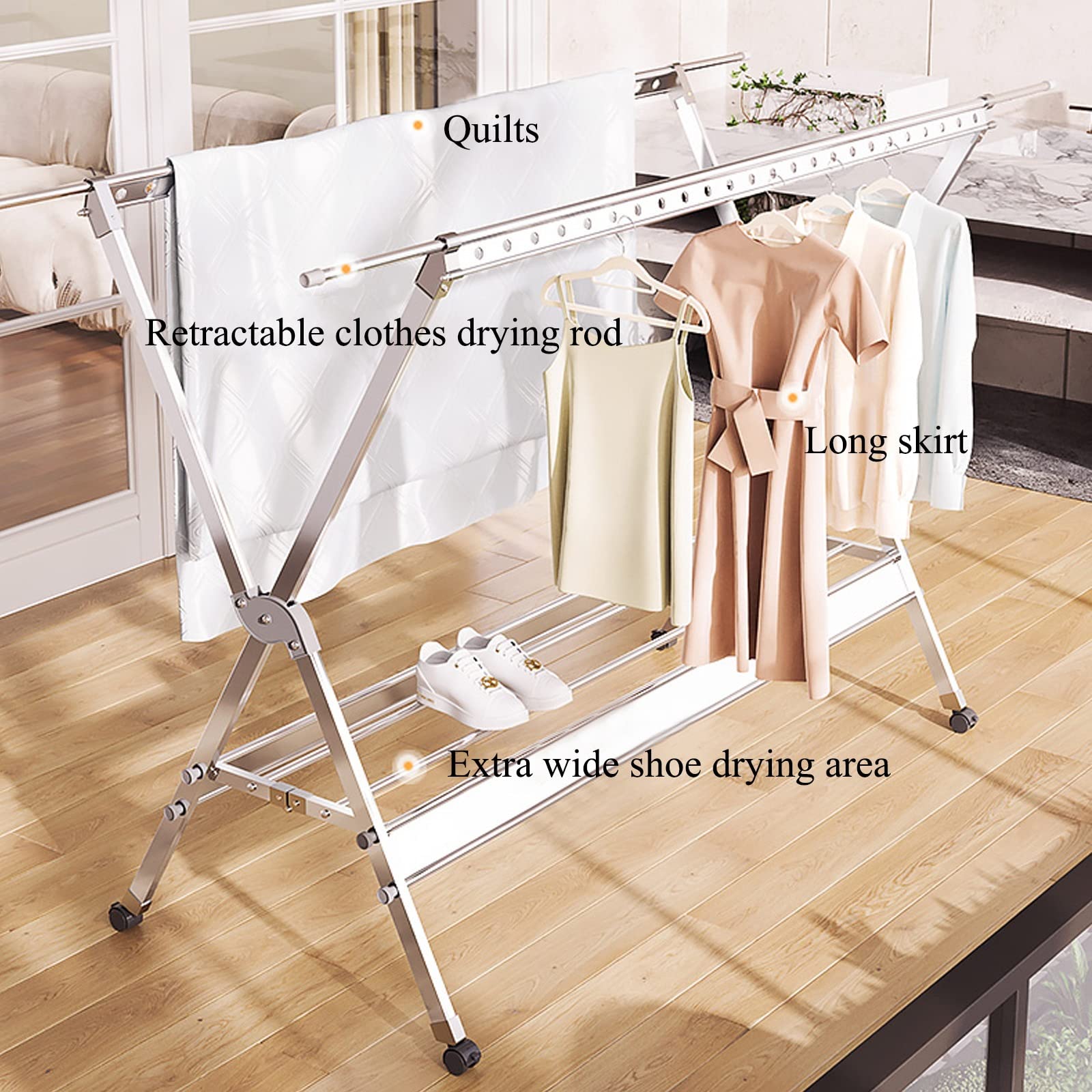 Tendedero plegable para ropa, Tendedero de aluminio, Tendedero plegable para interiores, Tendedero extensible para ropa, Tendedero que ahorra espacio, para ropa, toallas, ropa de cama, Tendedero pla