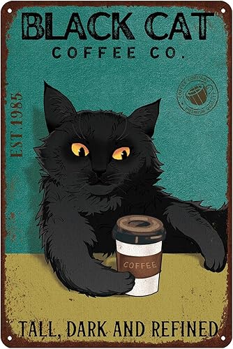 Retro gato metal signo vintage café bar estaño signos divertido cocina pared decoración - gato negro café co. alto oscuro y refinado