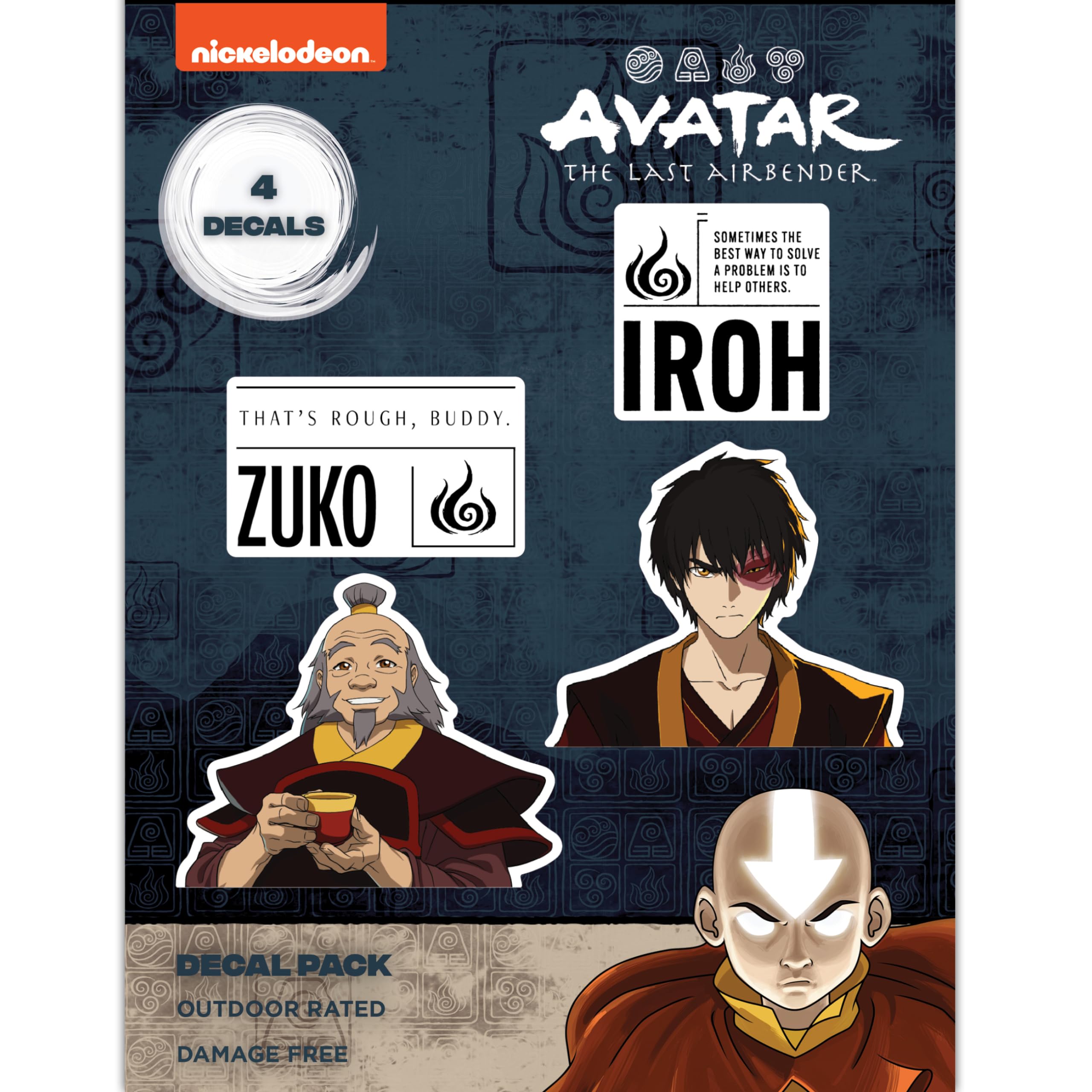 Avatar The Last Airbender Decals - Set of 4 Zuko, Iroh Anime Vinyl Stickers for Car Window Laptop Water Bottle Truck Bumper Air Bender Vehicle