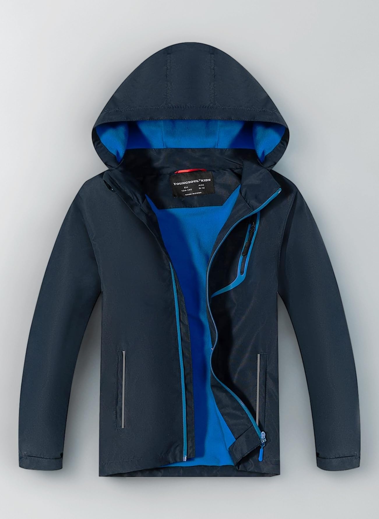 YoungSoul Boys Girls Waterproof Jackets Kids Lightweight Fleece Lined Raincoat with Detachable Hood