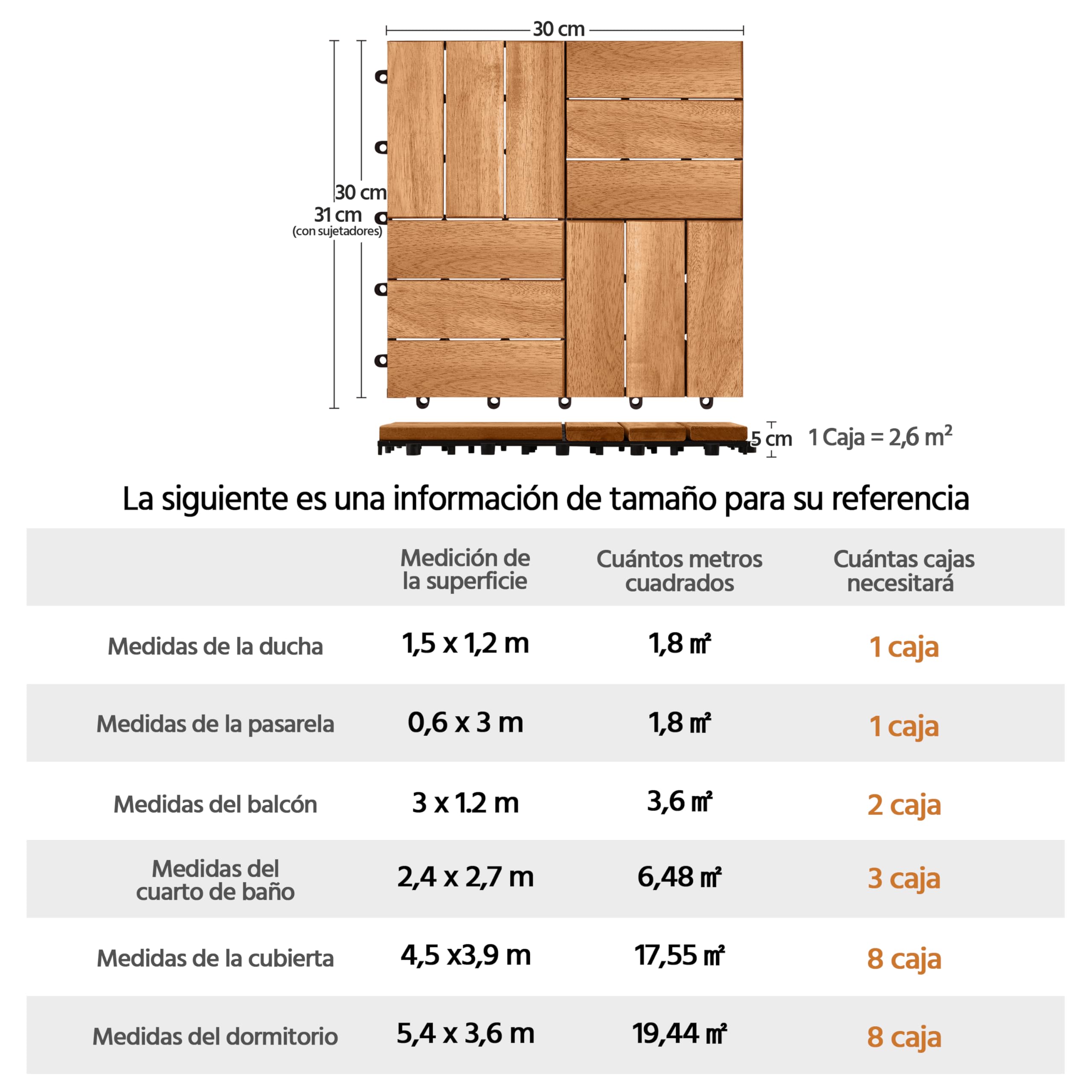 Yaheetech 27 Piezas Baldosas de Madera de Acacia 30x30cm /2,6 m² Suelo Terraza Exterior Azulejos de Entrelazados para Jardín Balcón Jardín Patio Antideslizante
